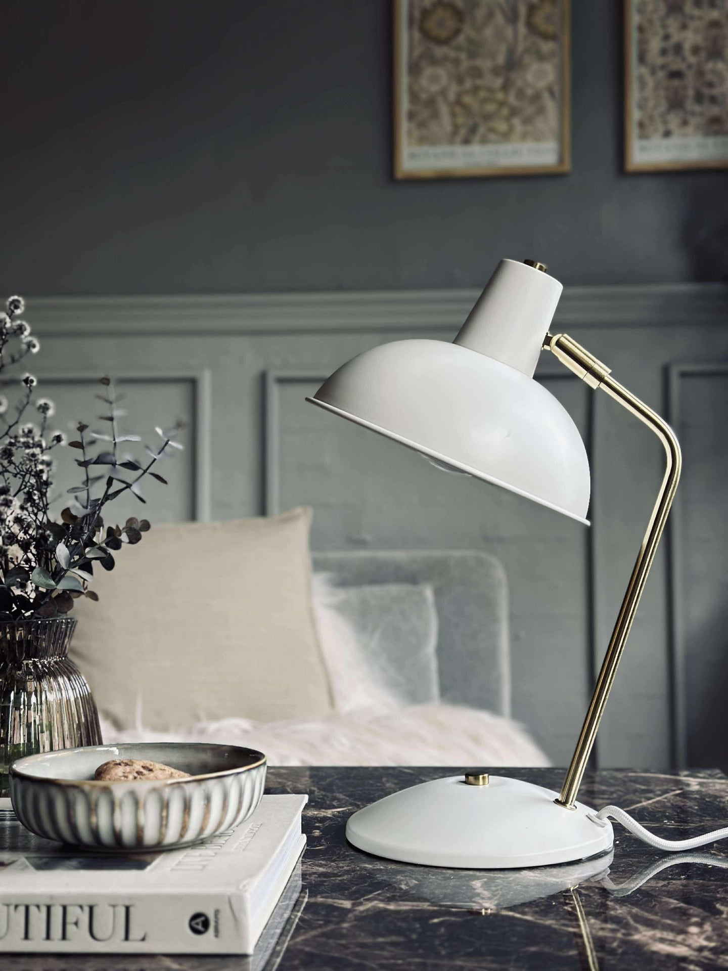 Bordslampa Retro - Vit / guld