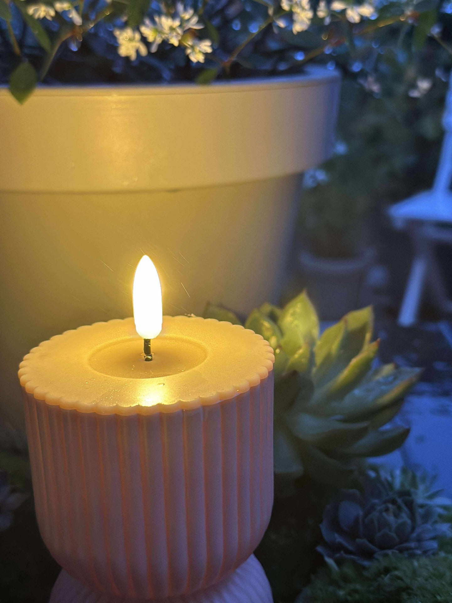 LED Blockljus Beige timglas - Utomhus