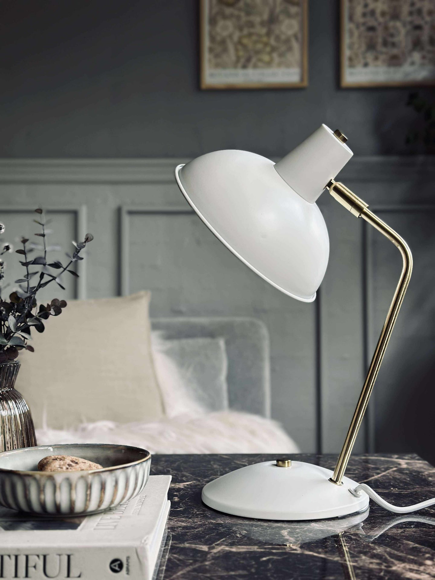 Bordslampa Retro - Vit / guld