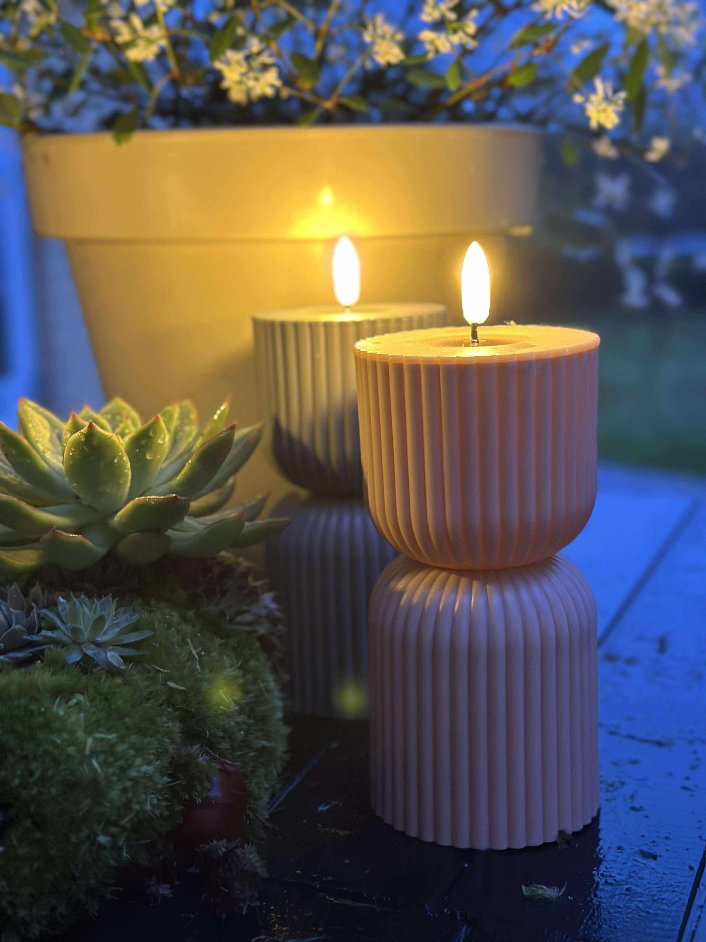 LED Blockljus Beige timglas - Utomhus