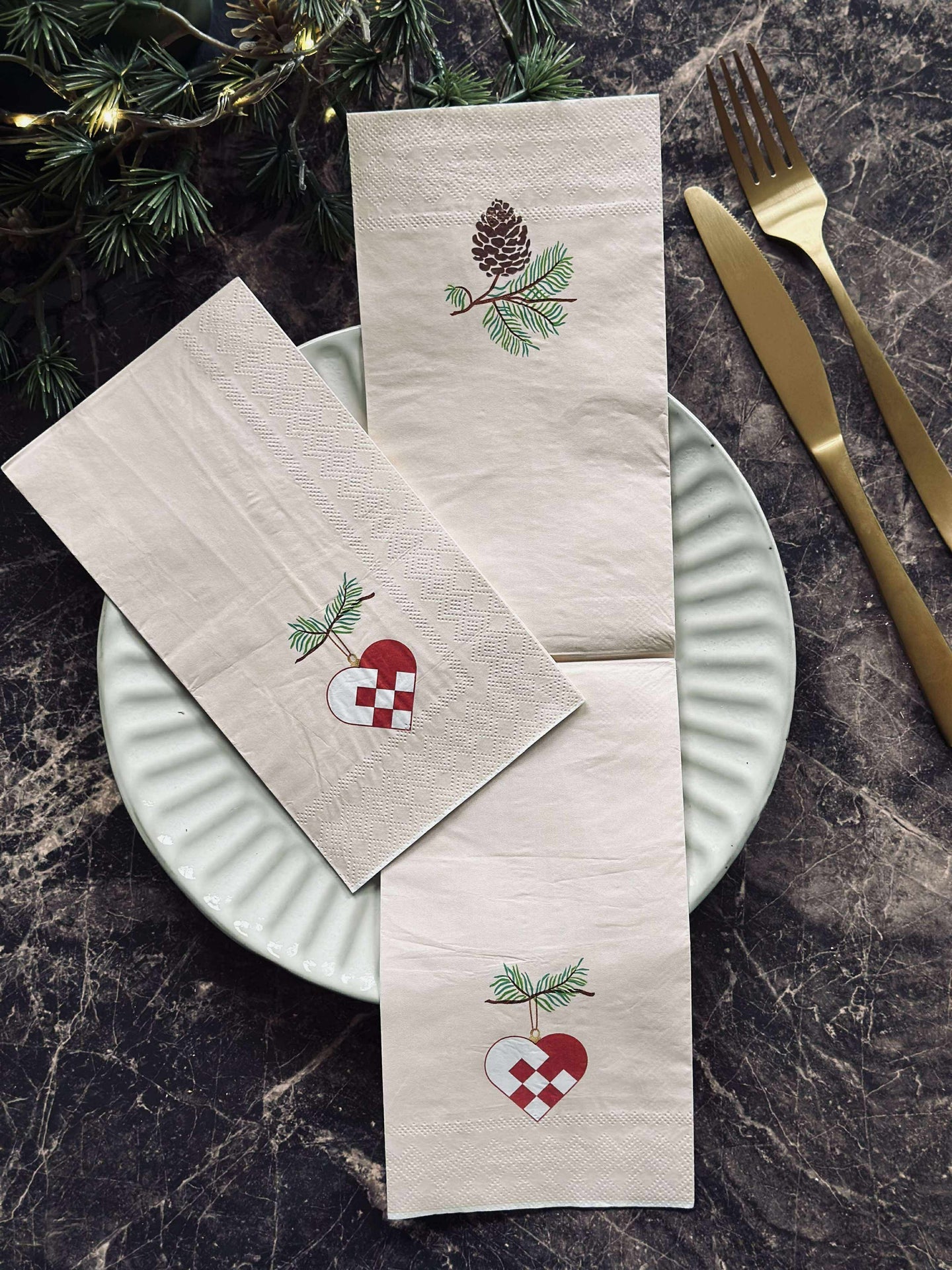 Servetter Jul - 20st. Hjärta / kotte