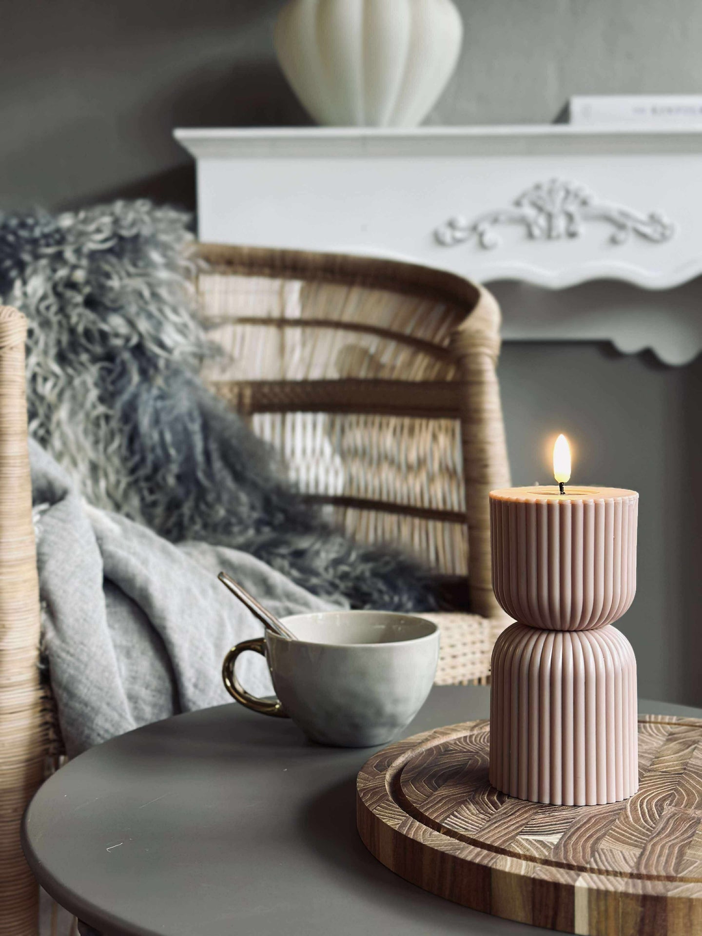 LED Blockljus Beige timglas - Utomhus