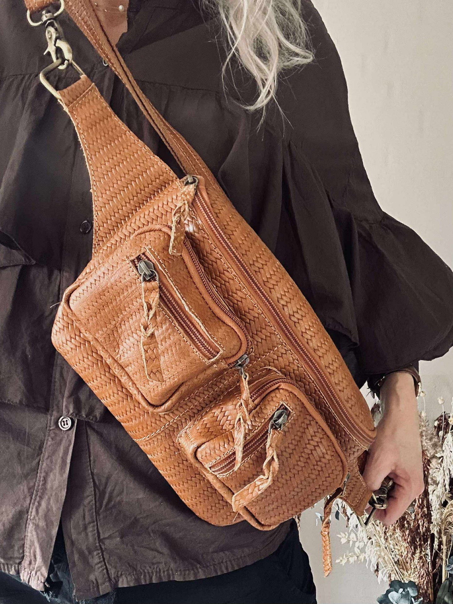 Bumbag Kaya - Cognac flätat