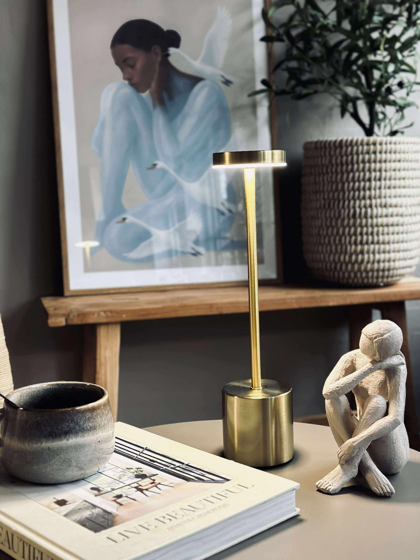 LED-bordslampa KELLY Guld - uppladdningsbar