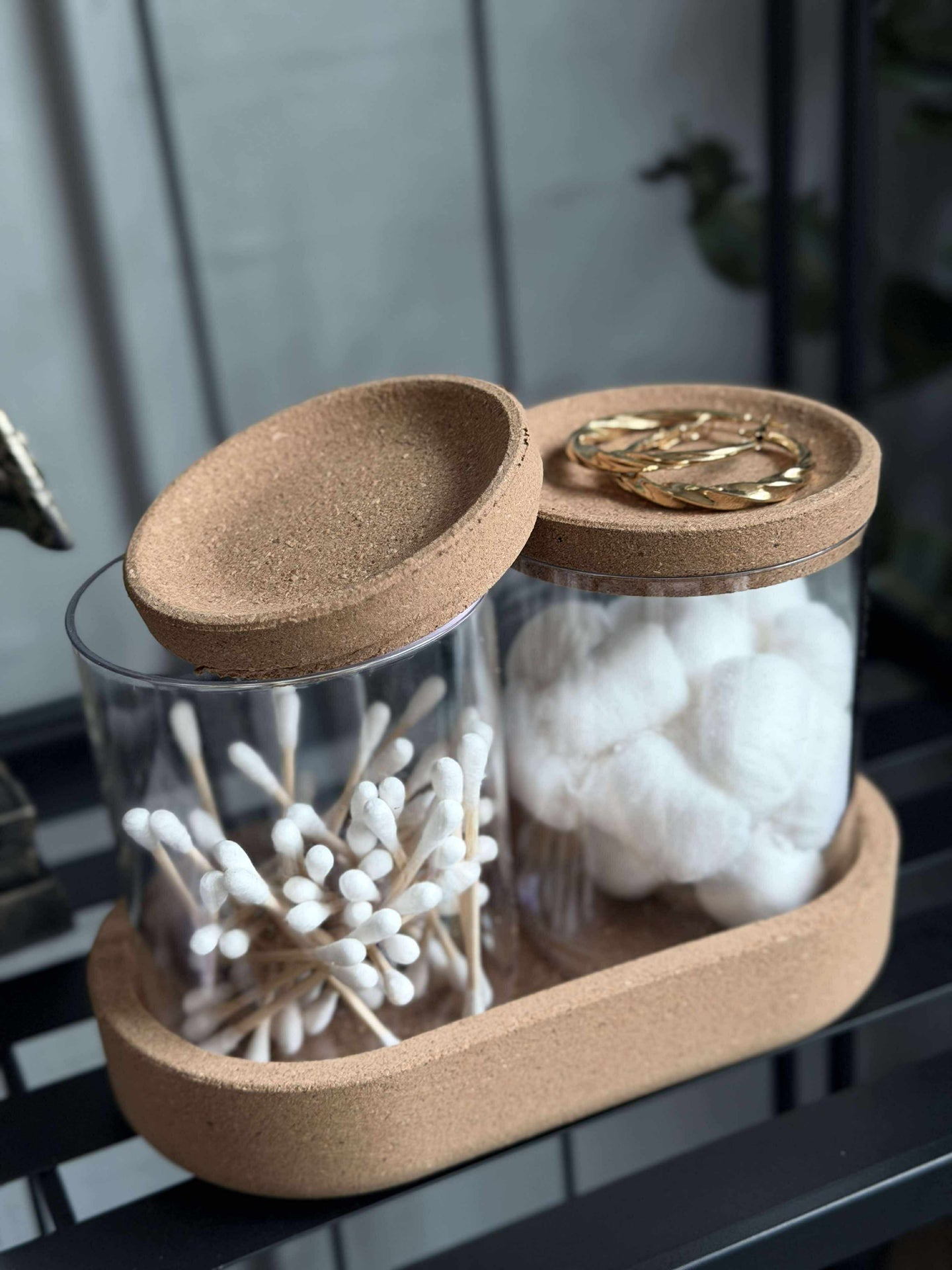 Organiser med lock i kork - 3 delar