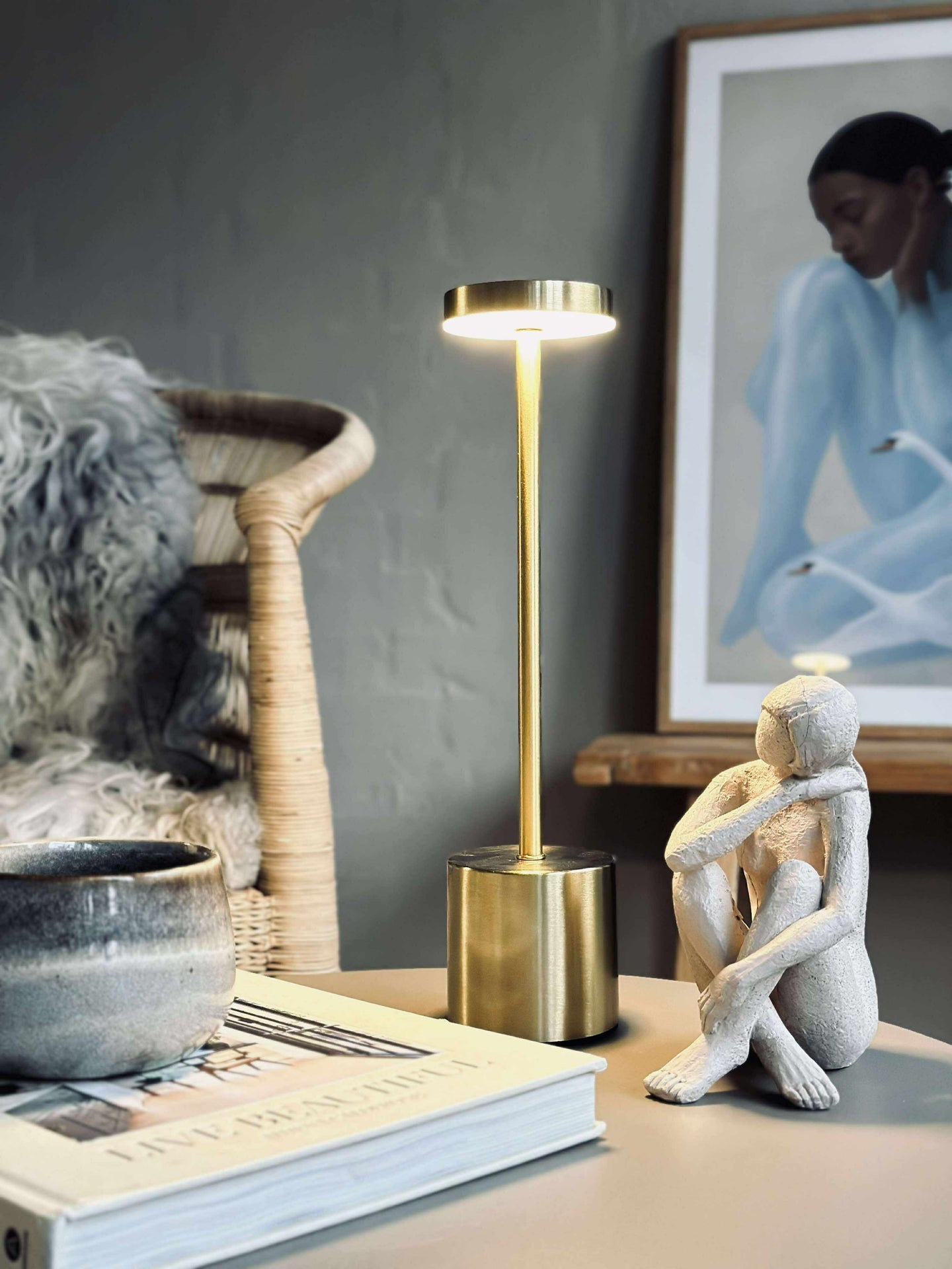 LED-bordslampa KELLY Guld - uppladdningsbar