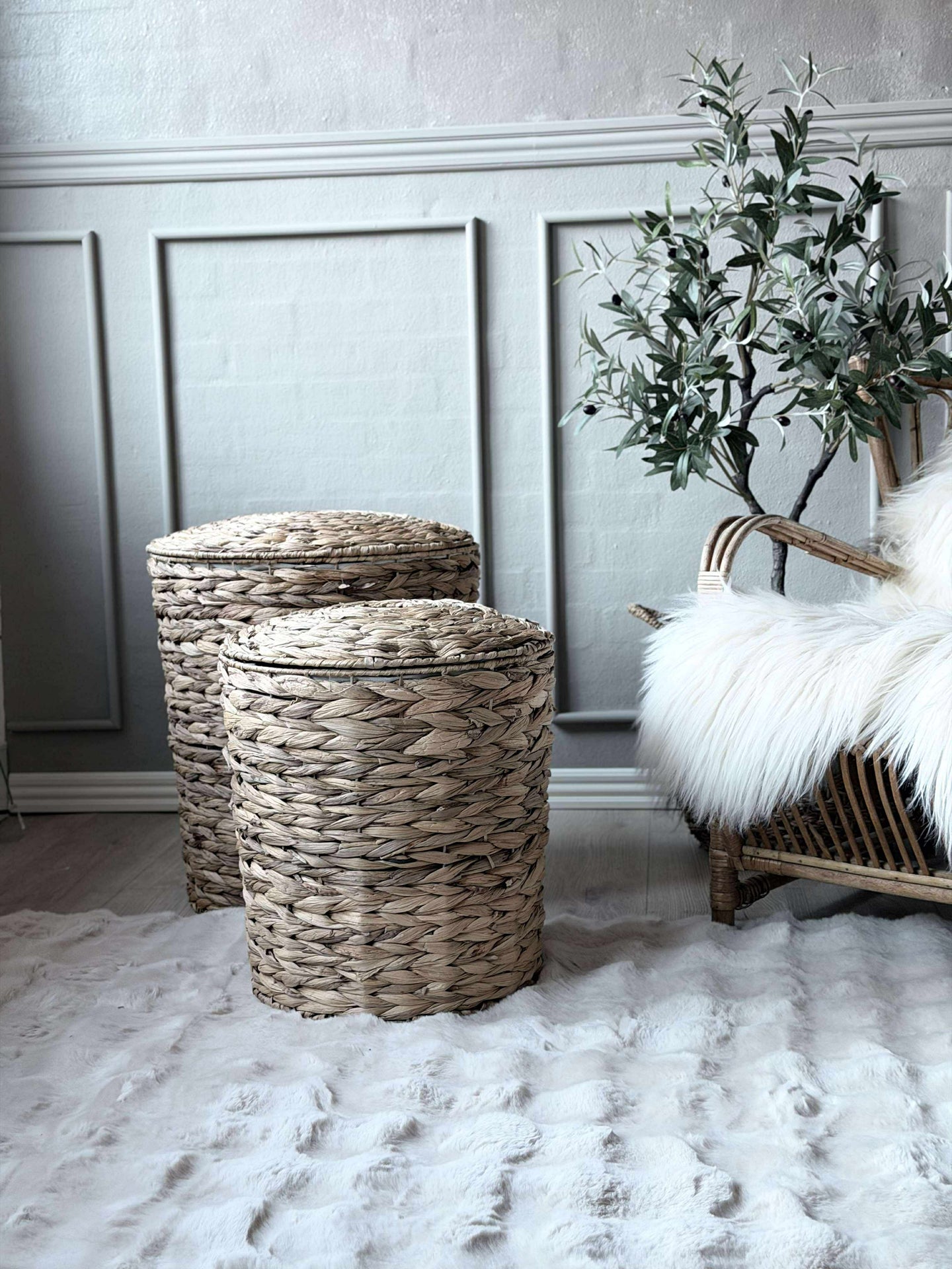 Tvättkorg i vattenhyacint - 2 st.