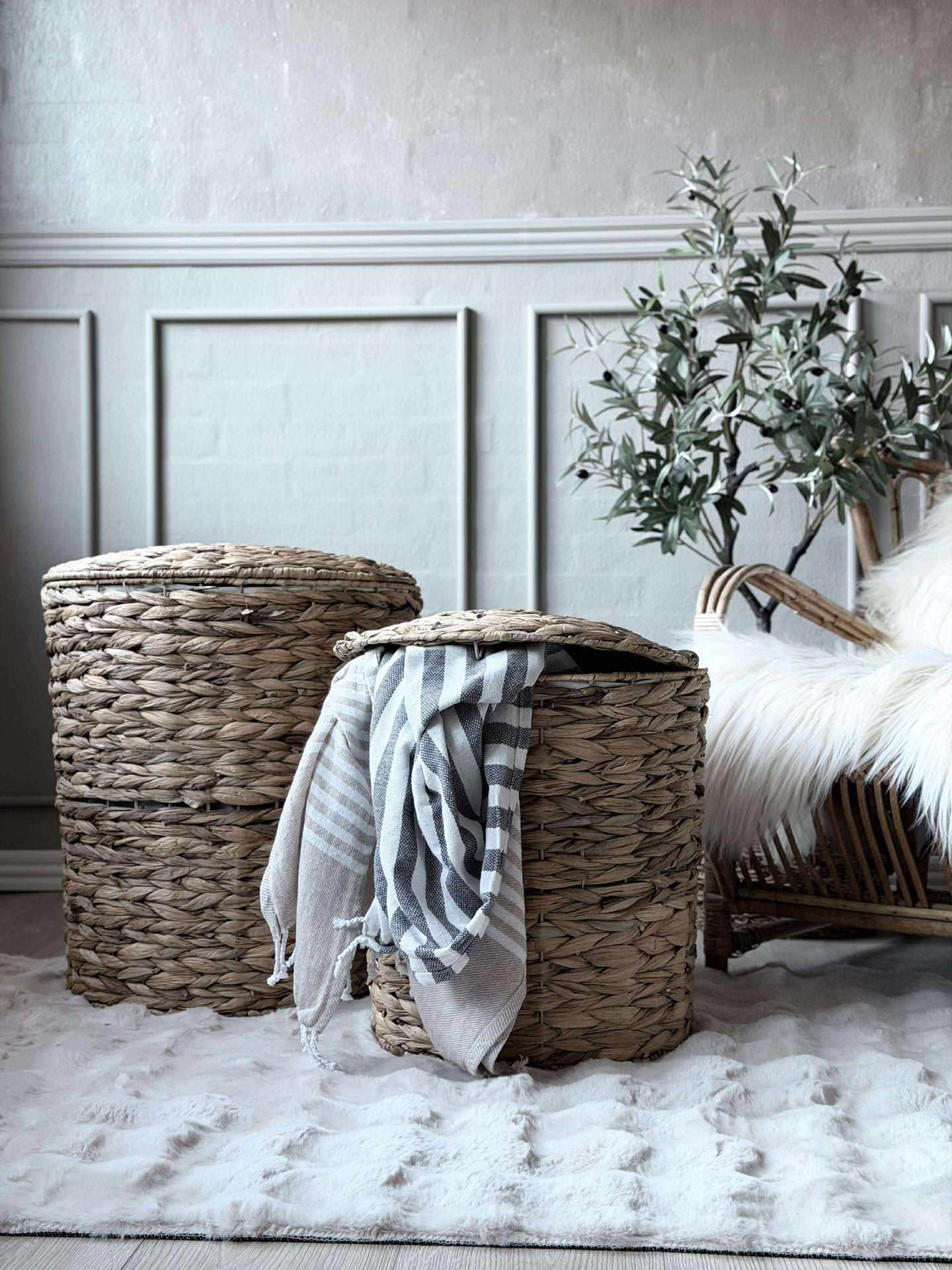 Tvättkorg i vattenhyacint - 2 st.