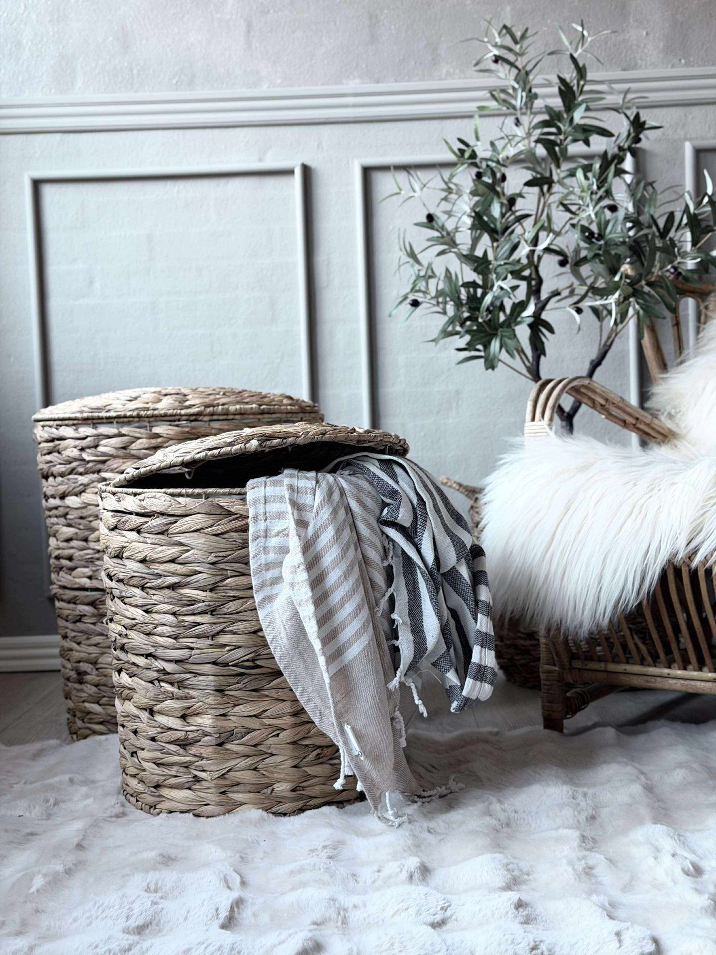 Tvättkorg i vattenhyacint - 2 st.