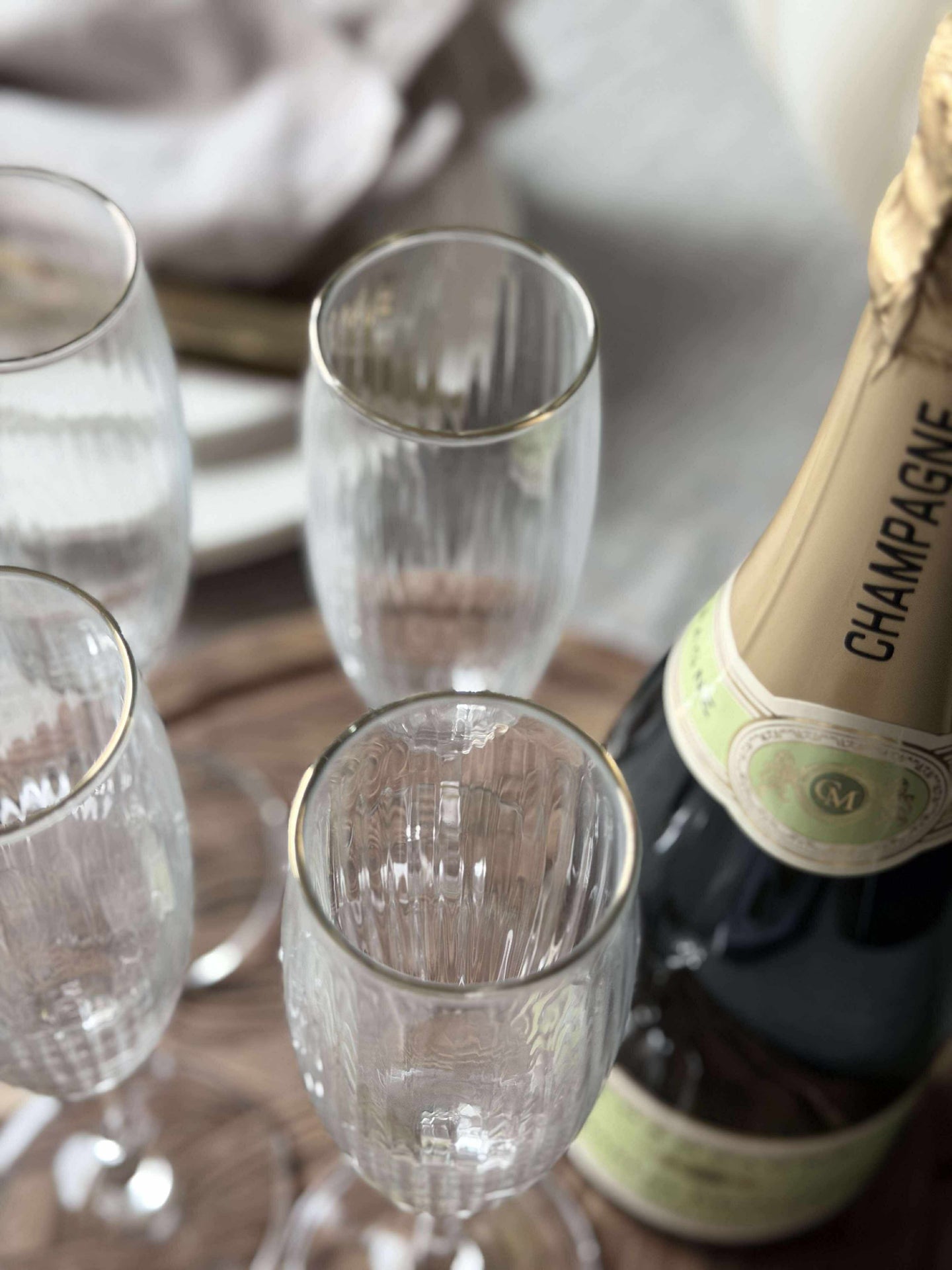 Champagneglas Rillet med guldkant - 4 st.