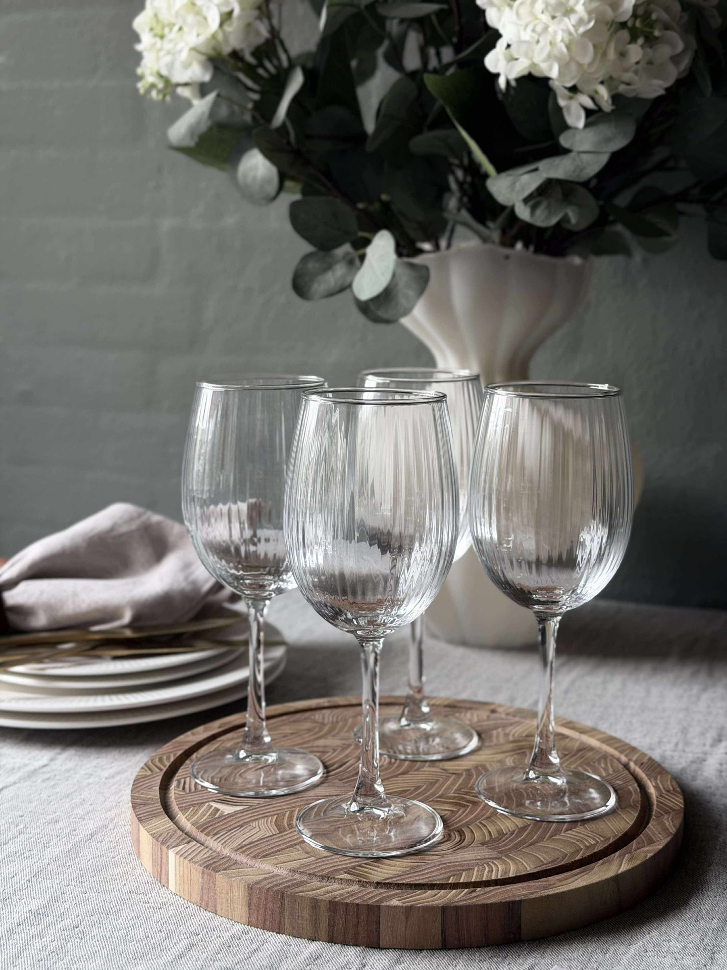 Vinglas Rödvin Räfflad med guldkant - 4 st