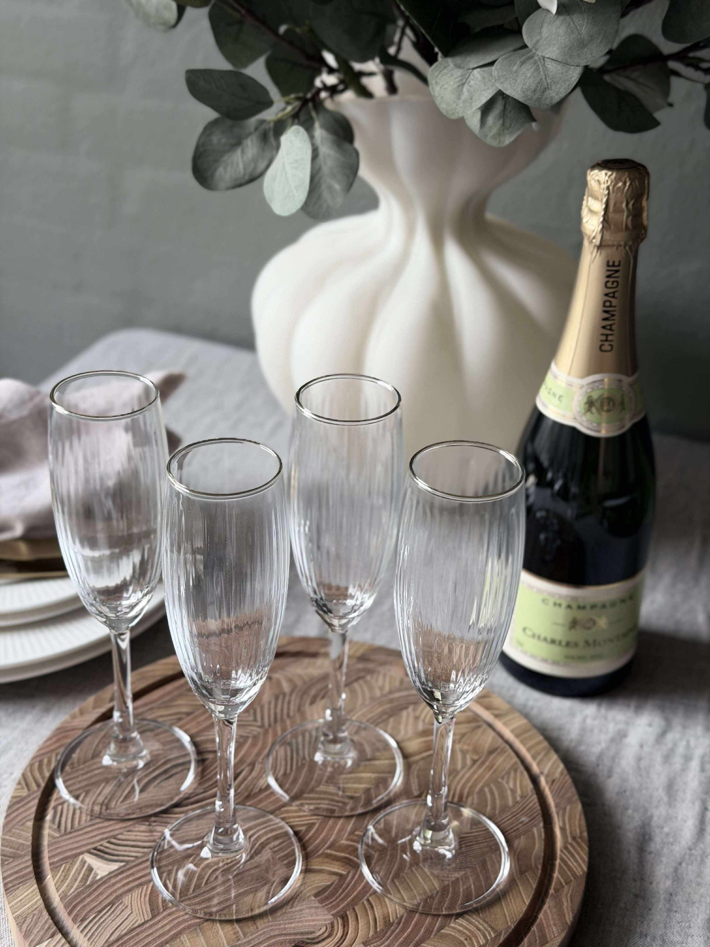 Champagneglas Rillet med guldkant - 4 st.