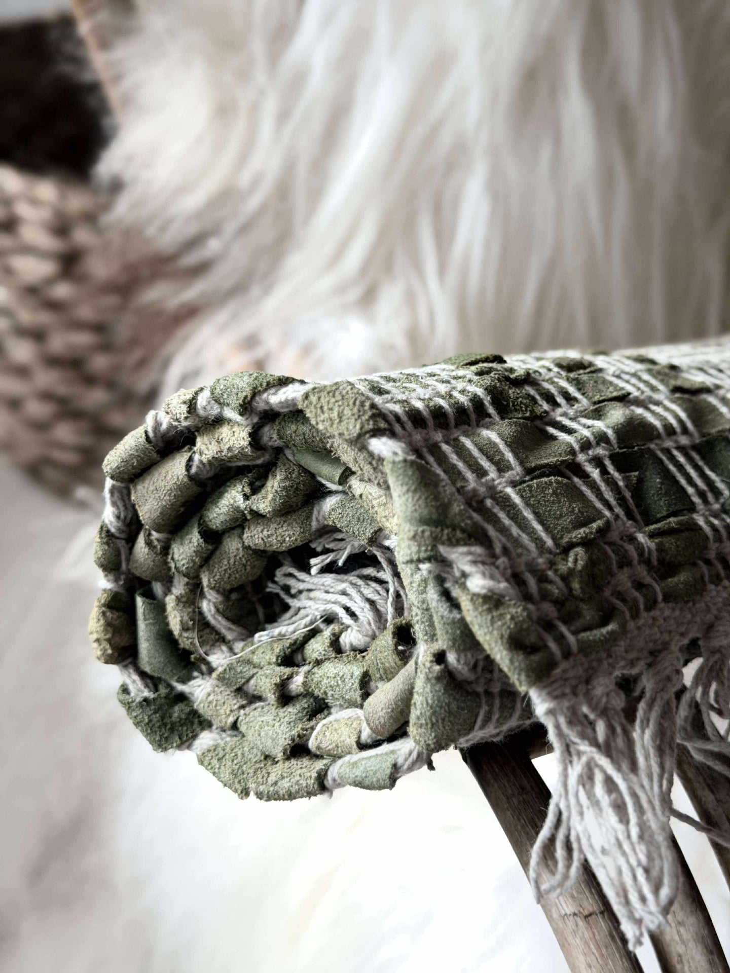 Entrématta läder med frans - Grön