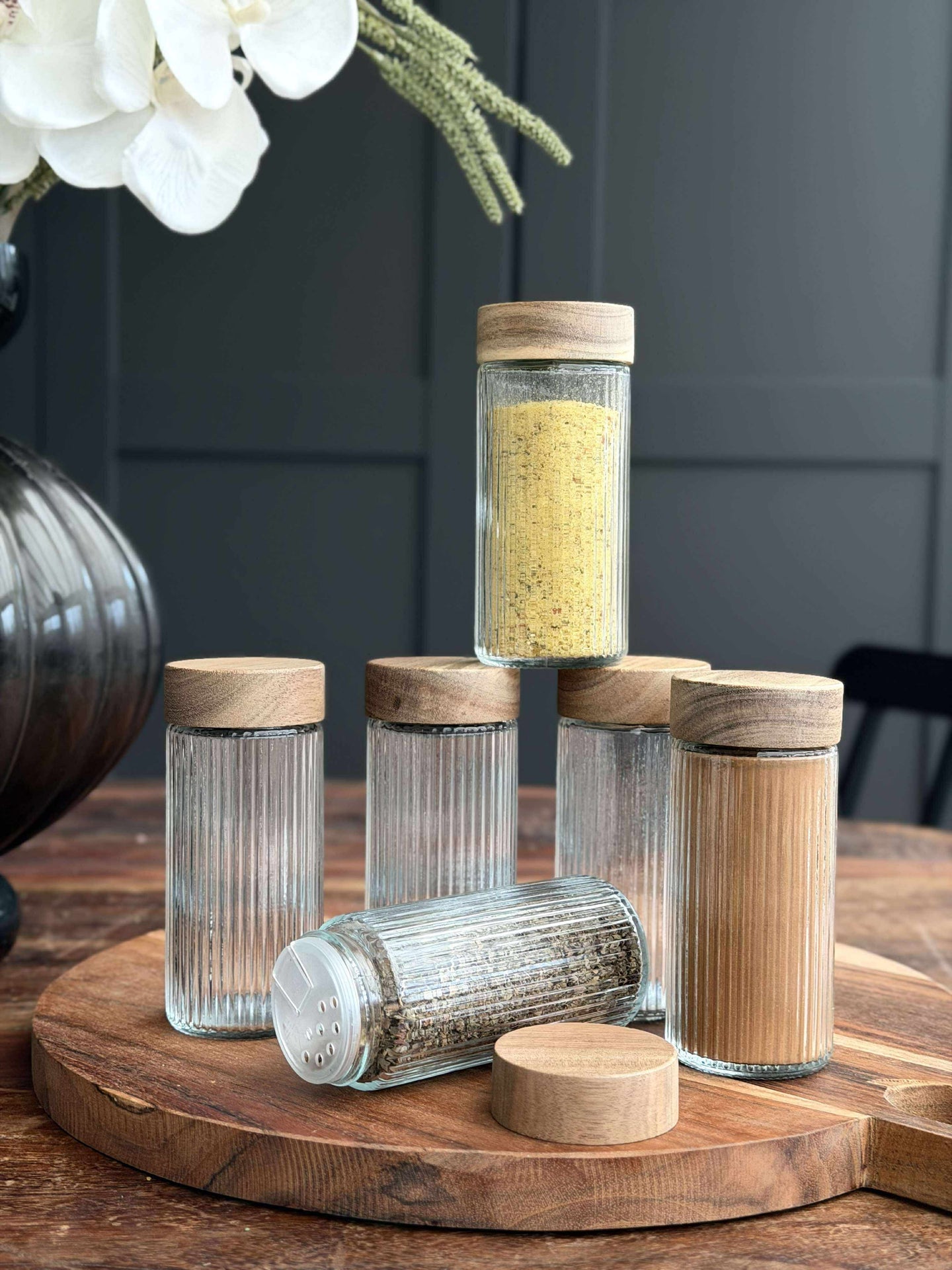 Kryddburkar med trälock - 6 st