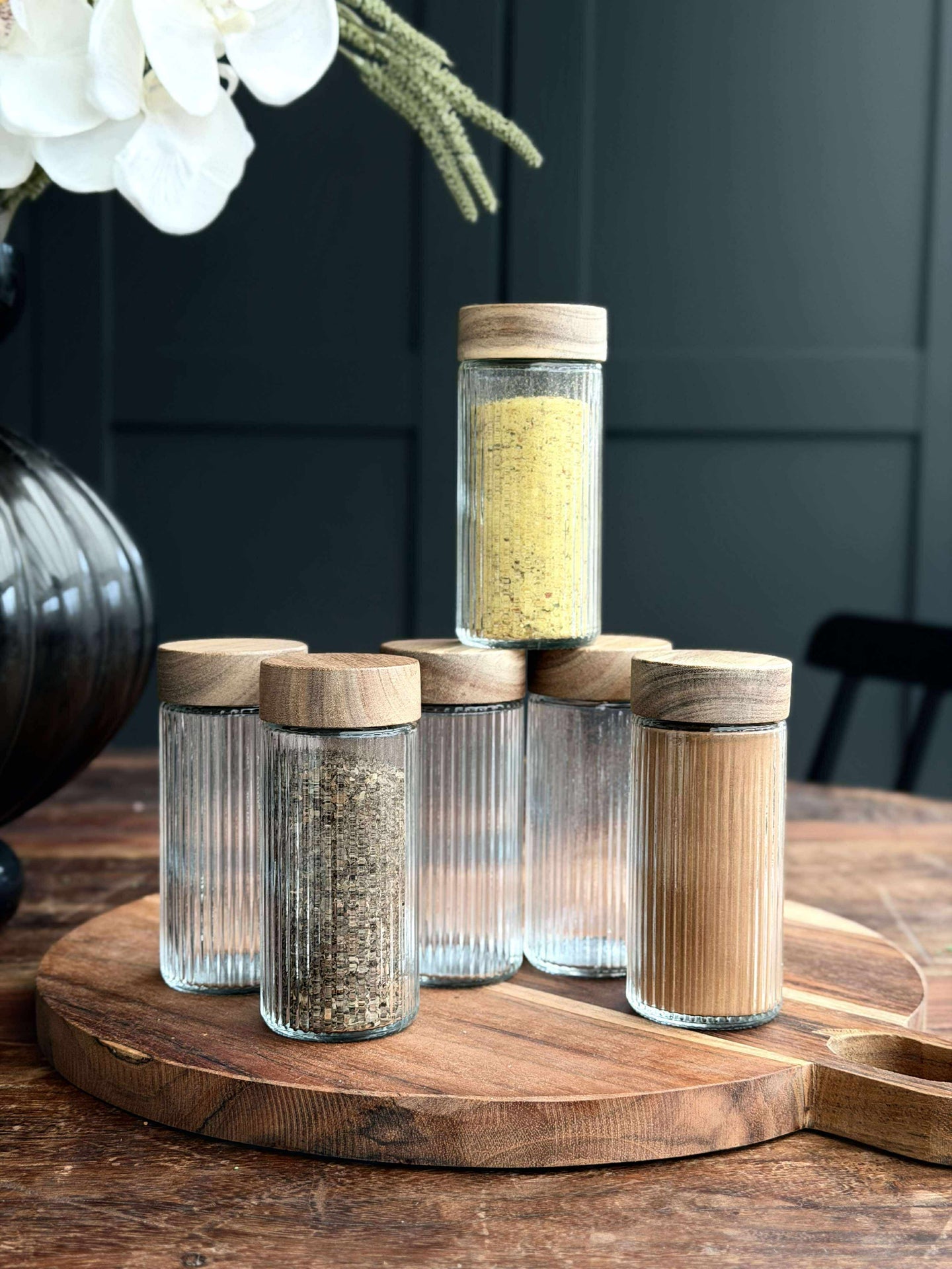 Kryddburkar med trälock - 6 st