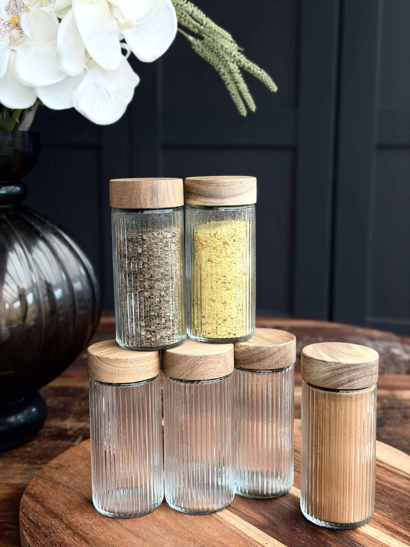 Kryddburkar med trälock - 6 st