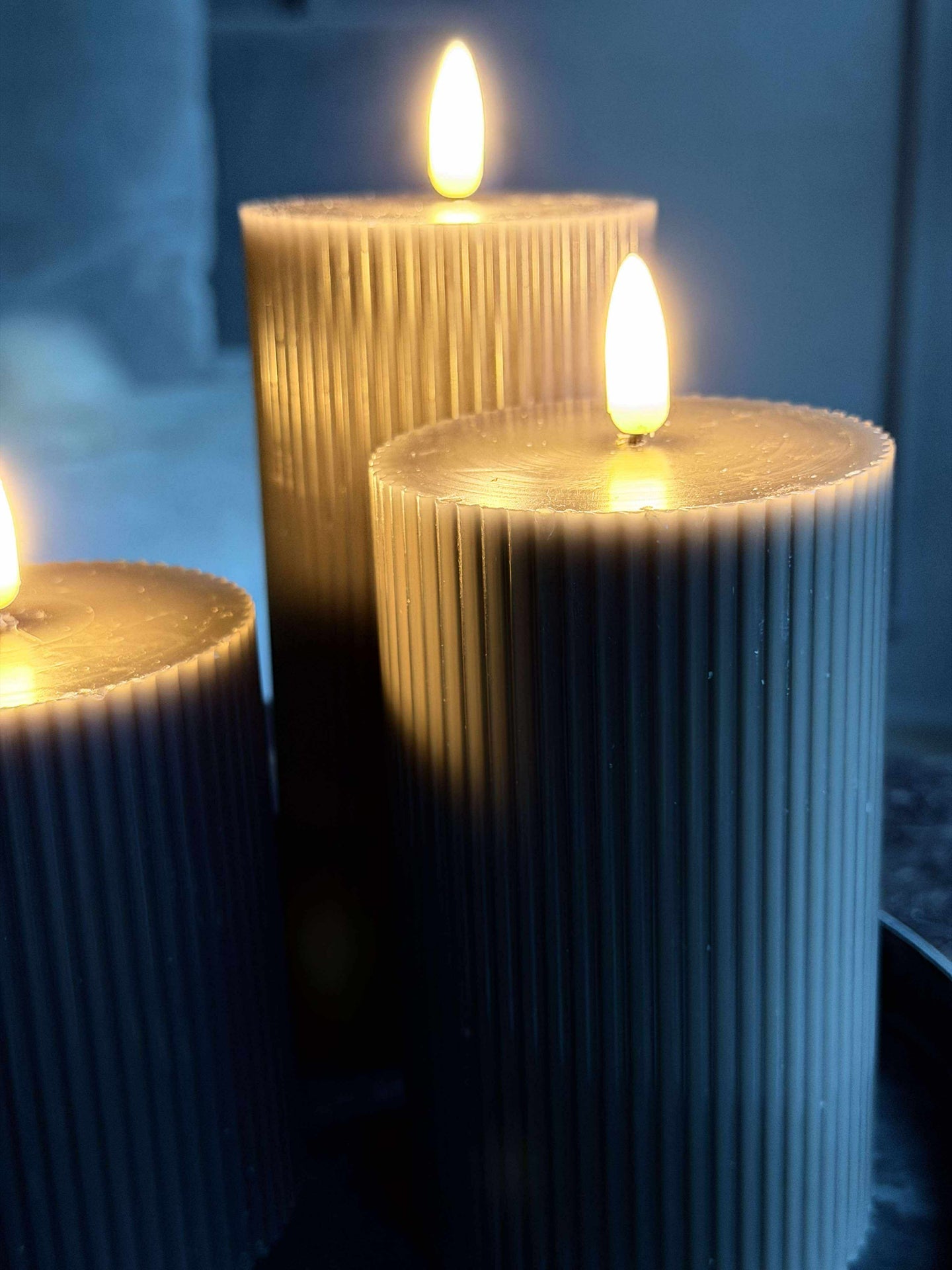 LED-blockljus Grå med ränder - Set om 3 st