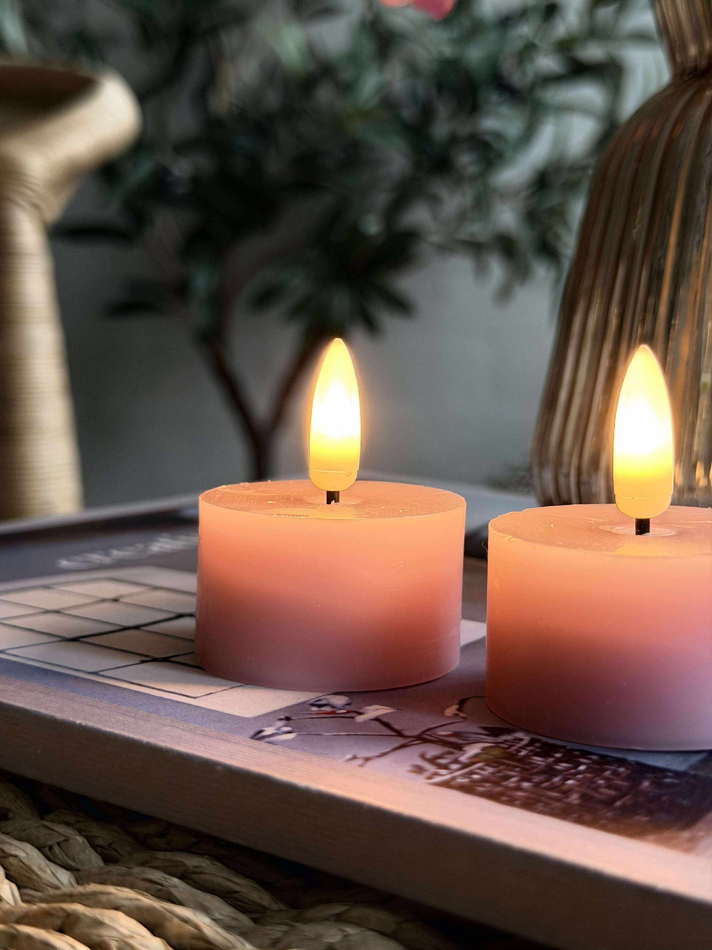 LED Värmeljus 2 st - Rosa vax