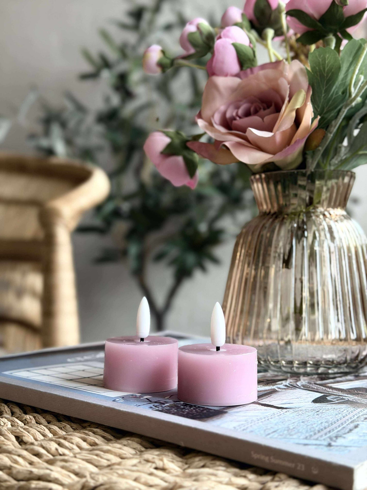 LED Värmeljus 2 st - Rosa vax