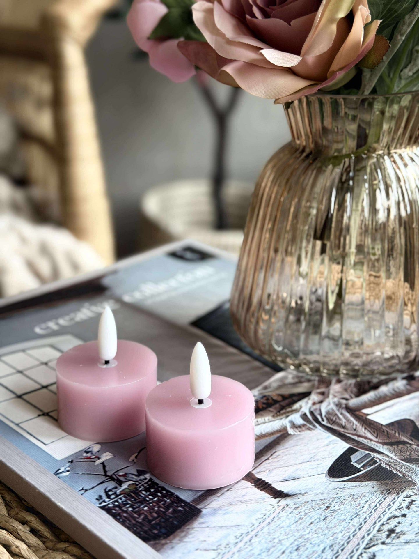 LED Värmeljus 2 st - Rosa vax
