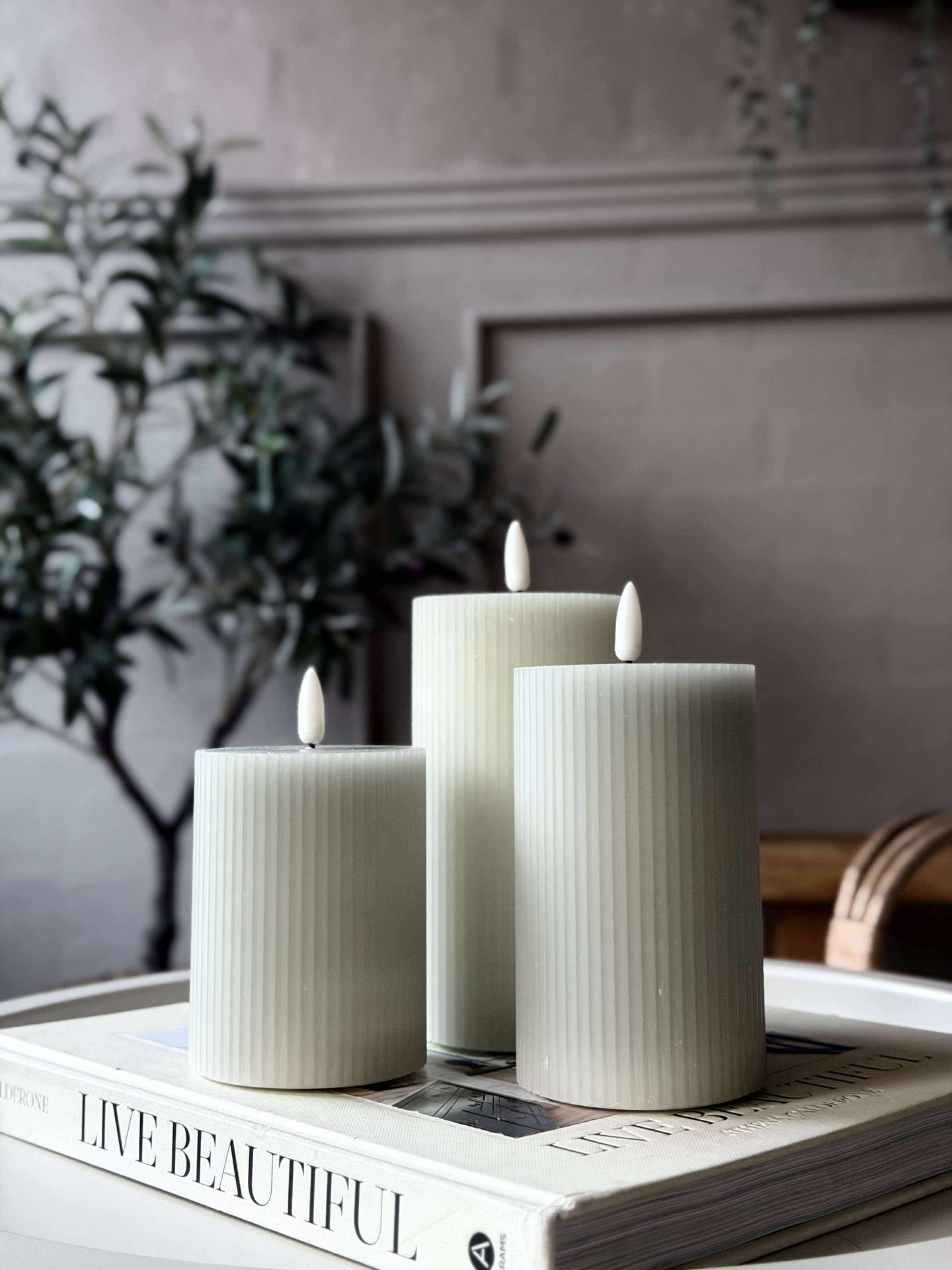 LED-blockljus Mint med rillor - Set med 3 st