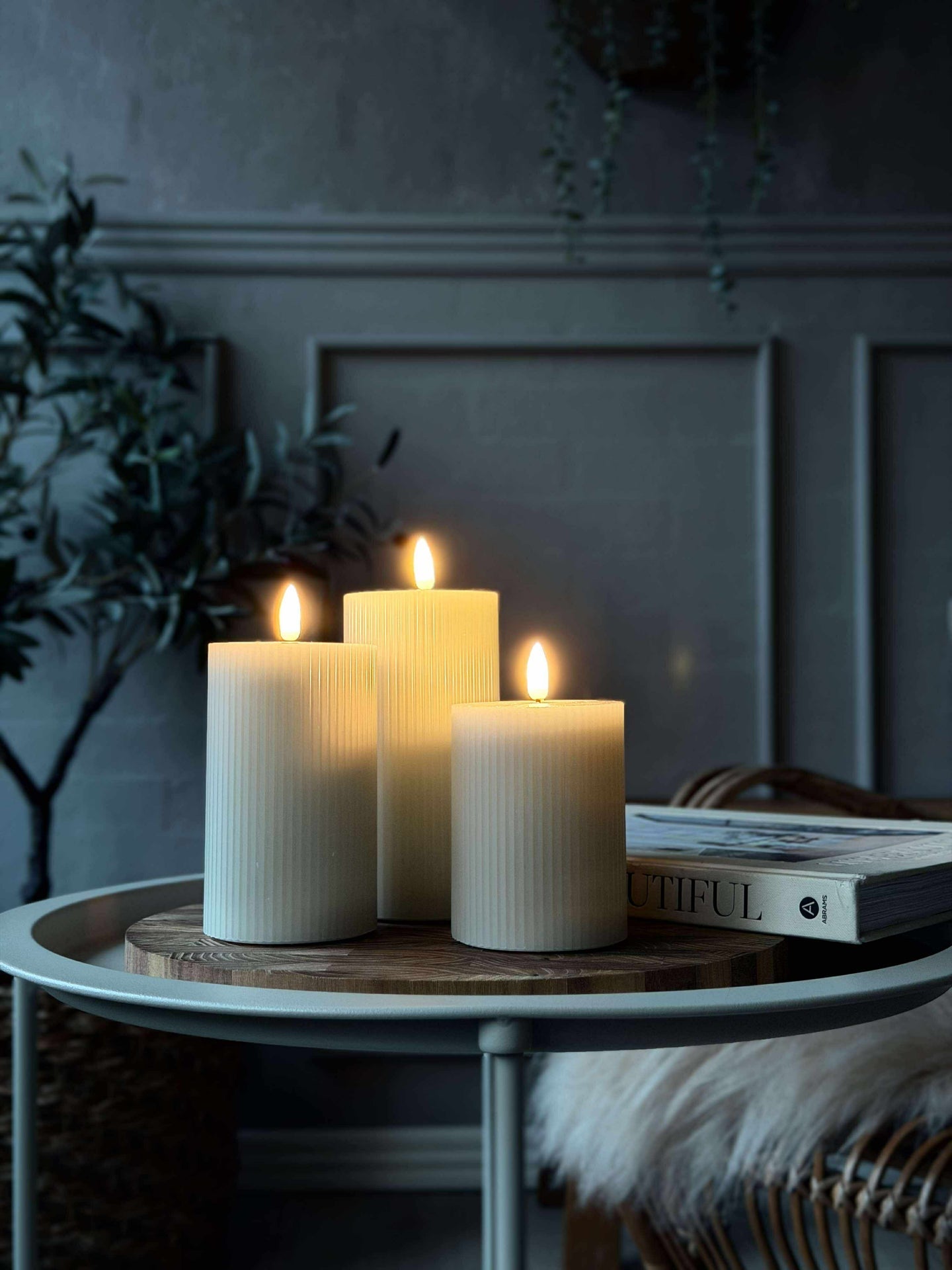 LED-blockljus Mint med rillor - Set med 3 st
