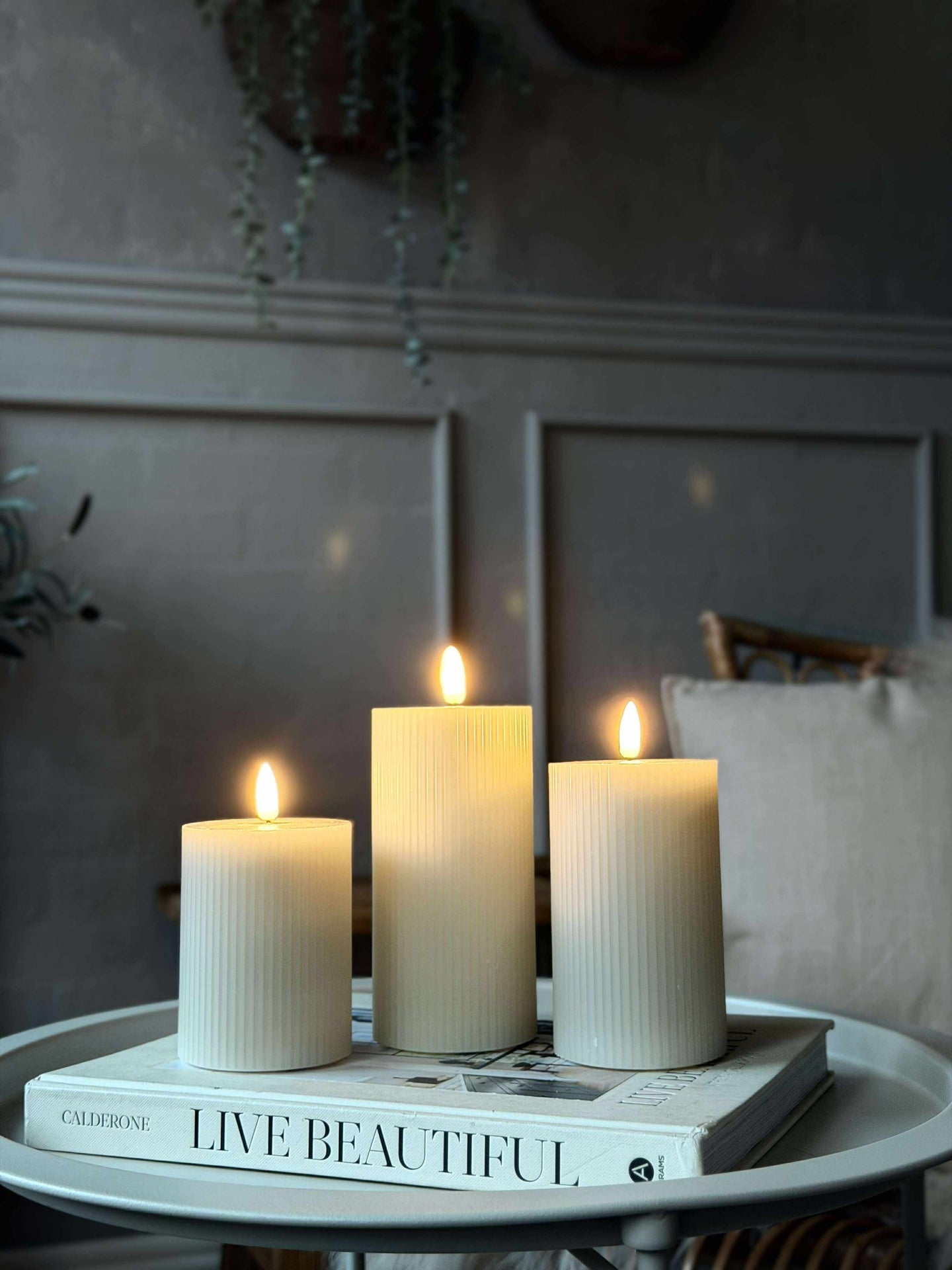 LED-blockljus Mint med rillor - Set med 3 st