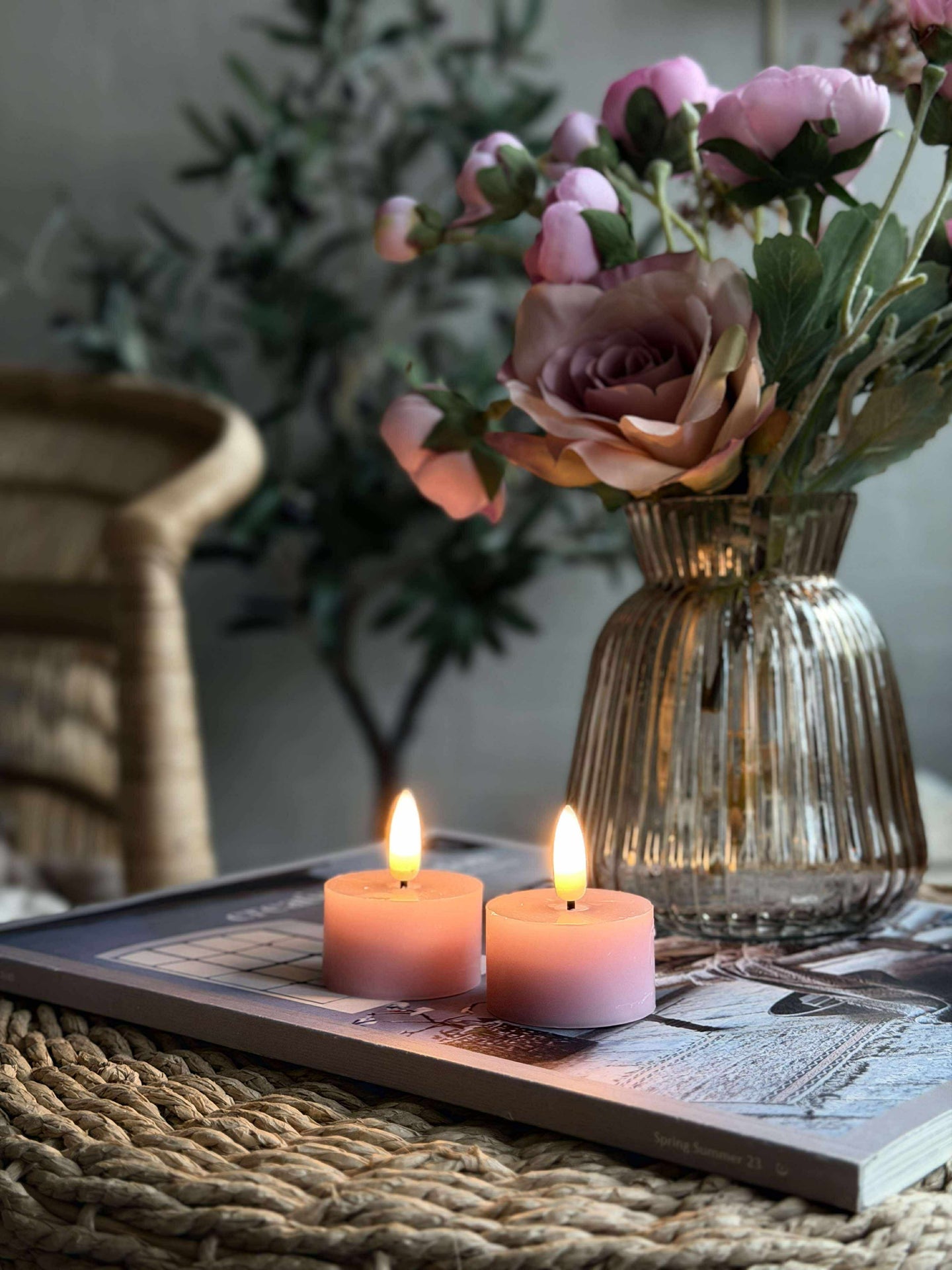 LED Värmeljus 2 st - Rosa vax