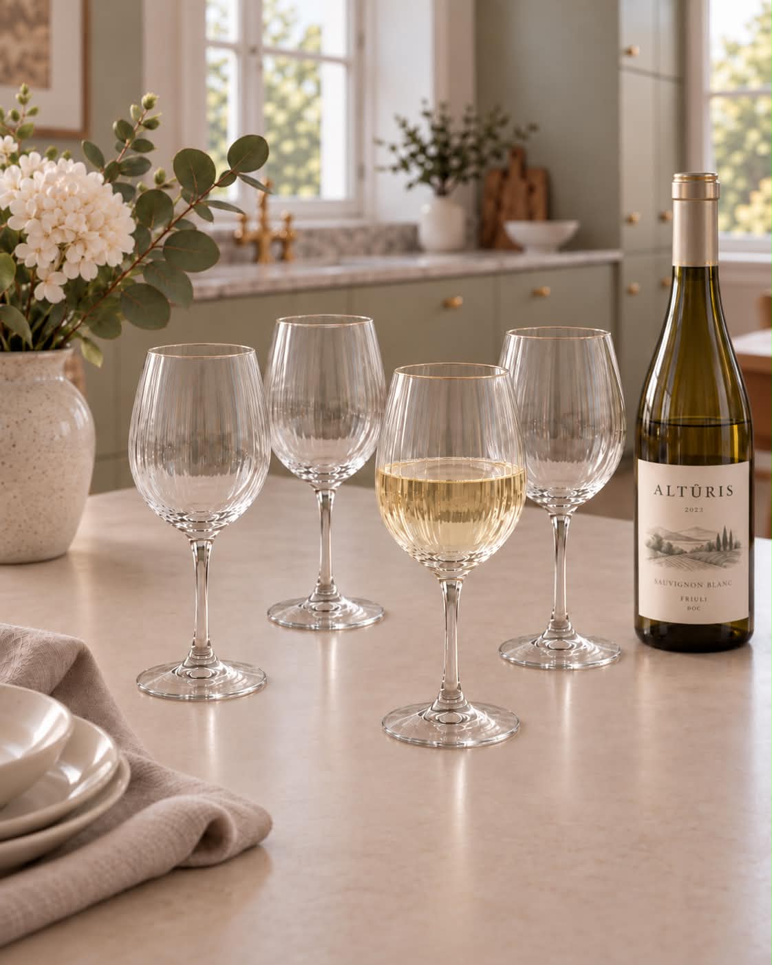 Vinglas Ribbade med guldkant - 4 st. 350 ml