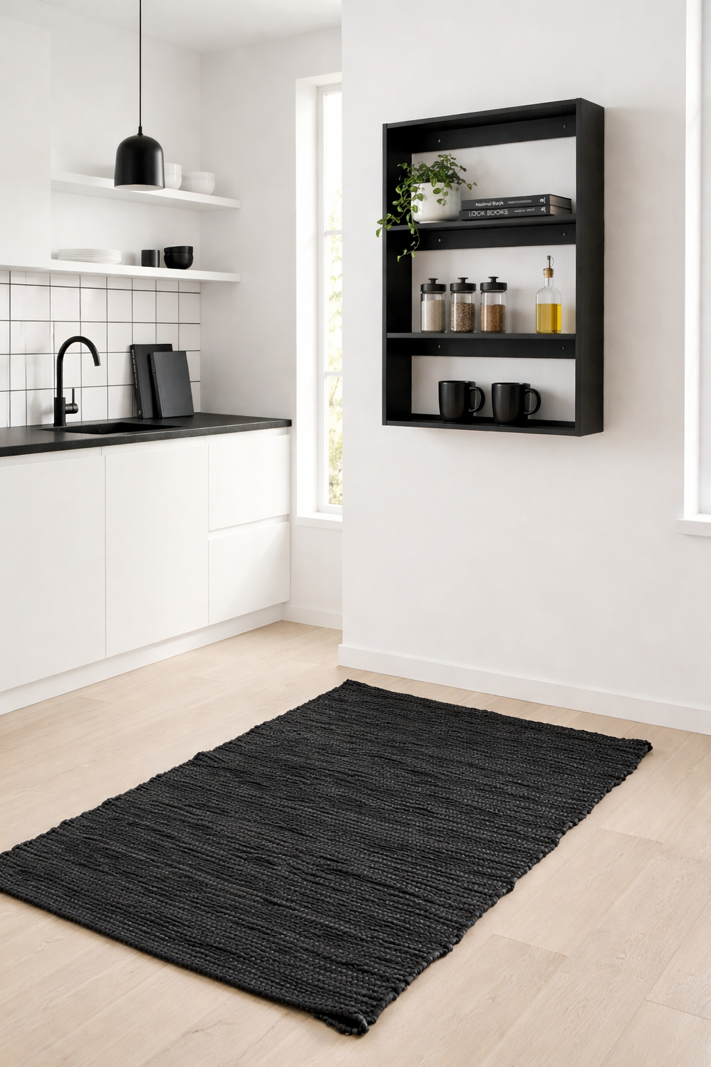 Golvmatta i skinn – Svart 60x90 cm