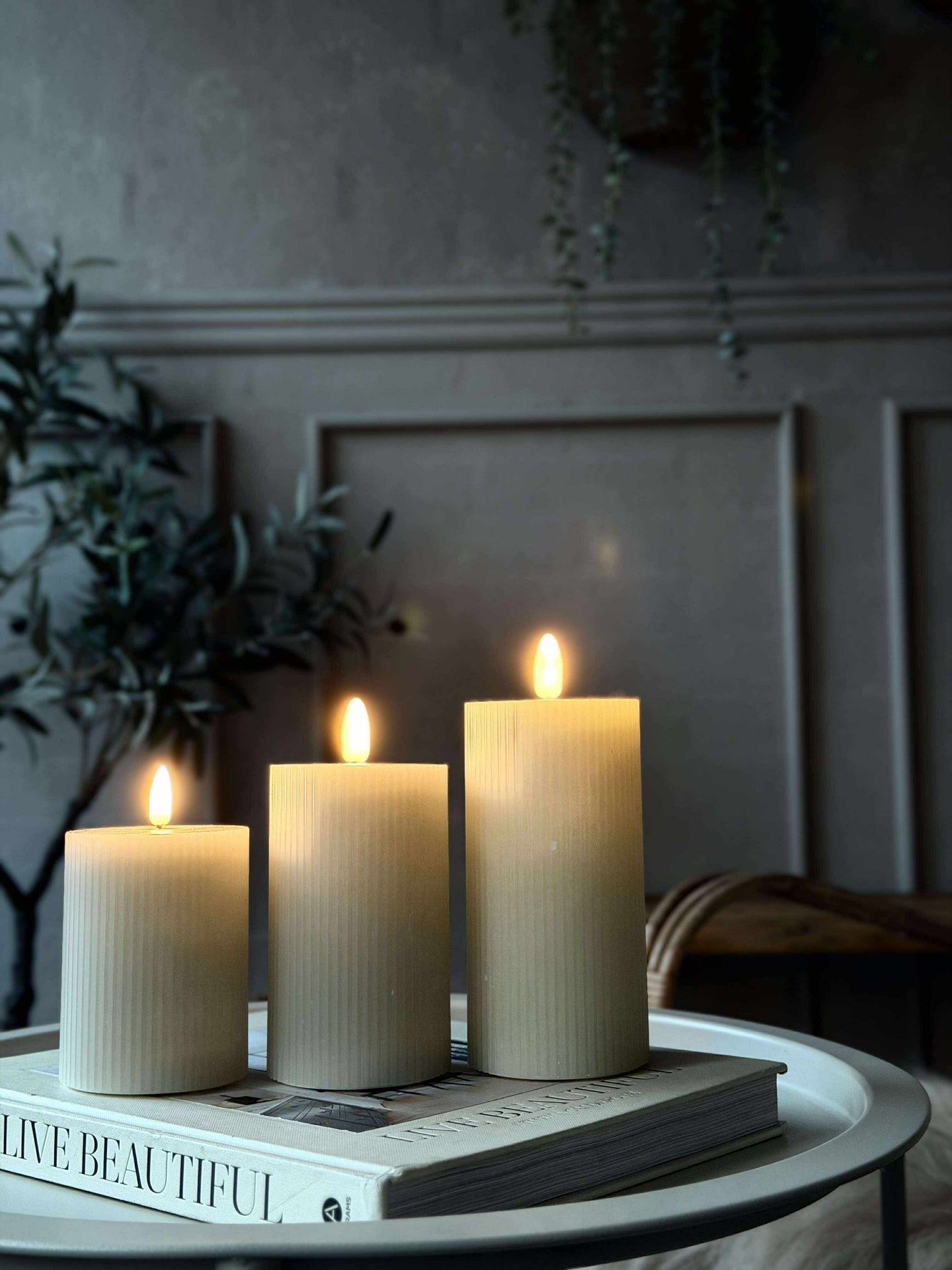 LED-blockljus Mint med rillor - Set med 3 st