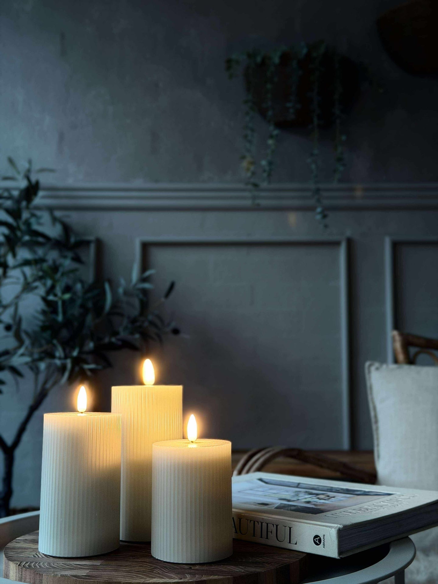 LED-blockljus Mint med rillor - Set med 3 st