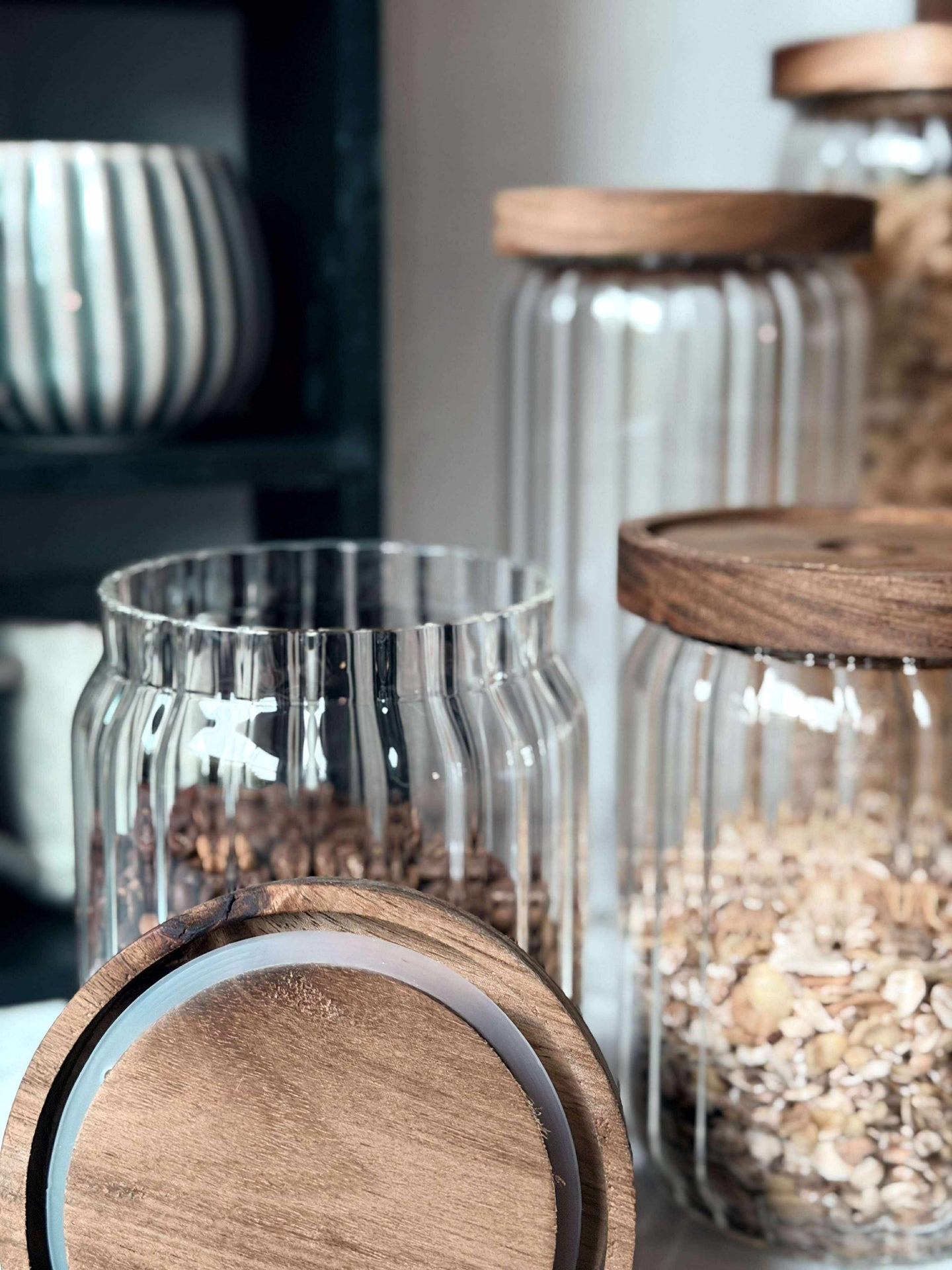 Förvaringsglas med trälock - Set med 5 st.