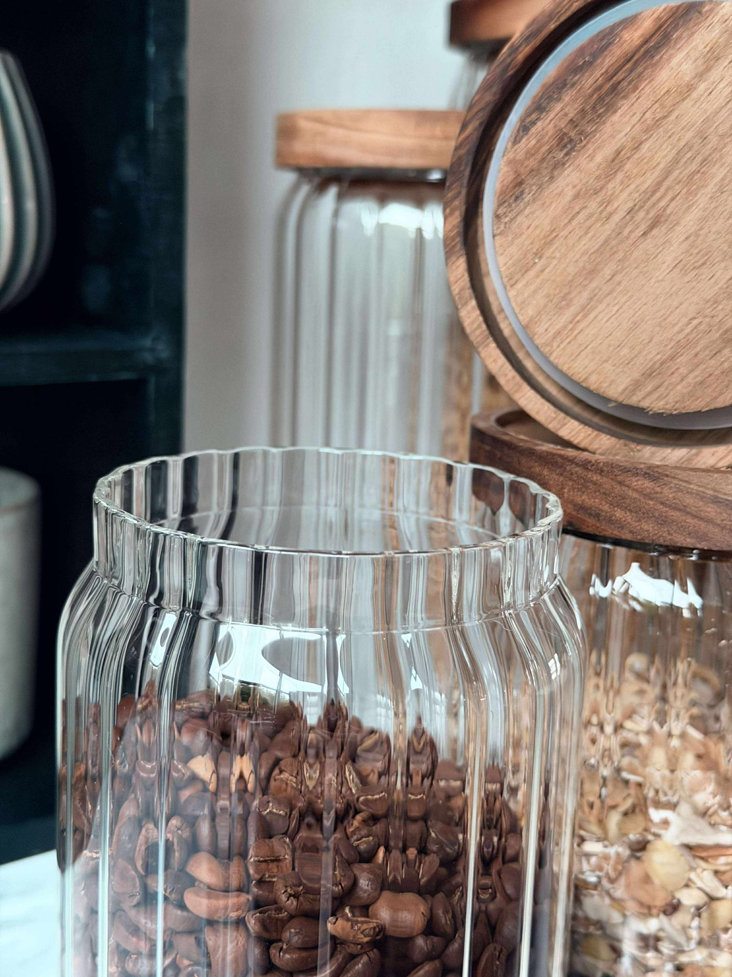 Förvaringsglas med trälock - Set med 5 st.