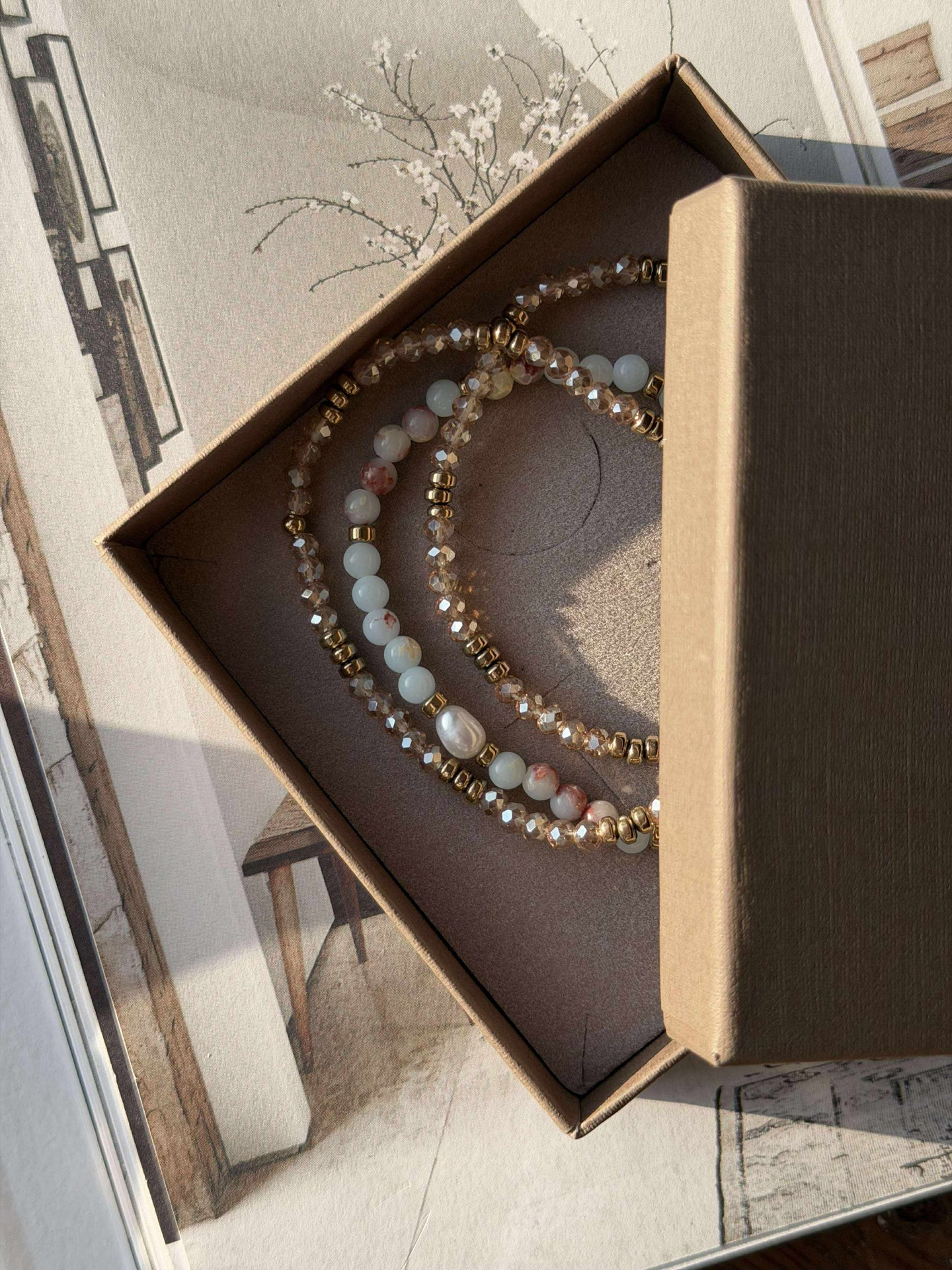 Armband Leah Havsbris/Natur – Set med 3 st