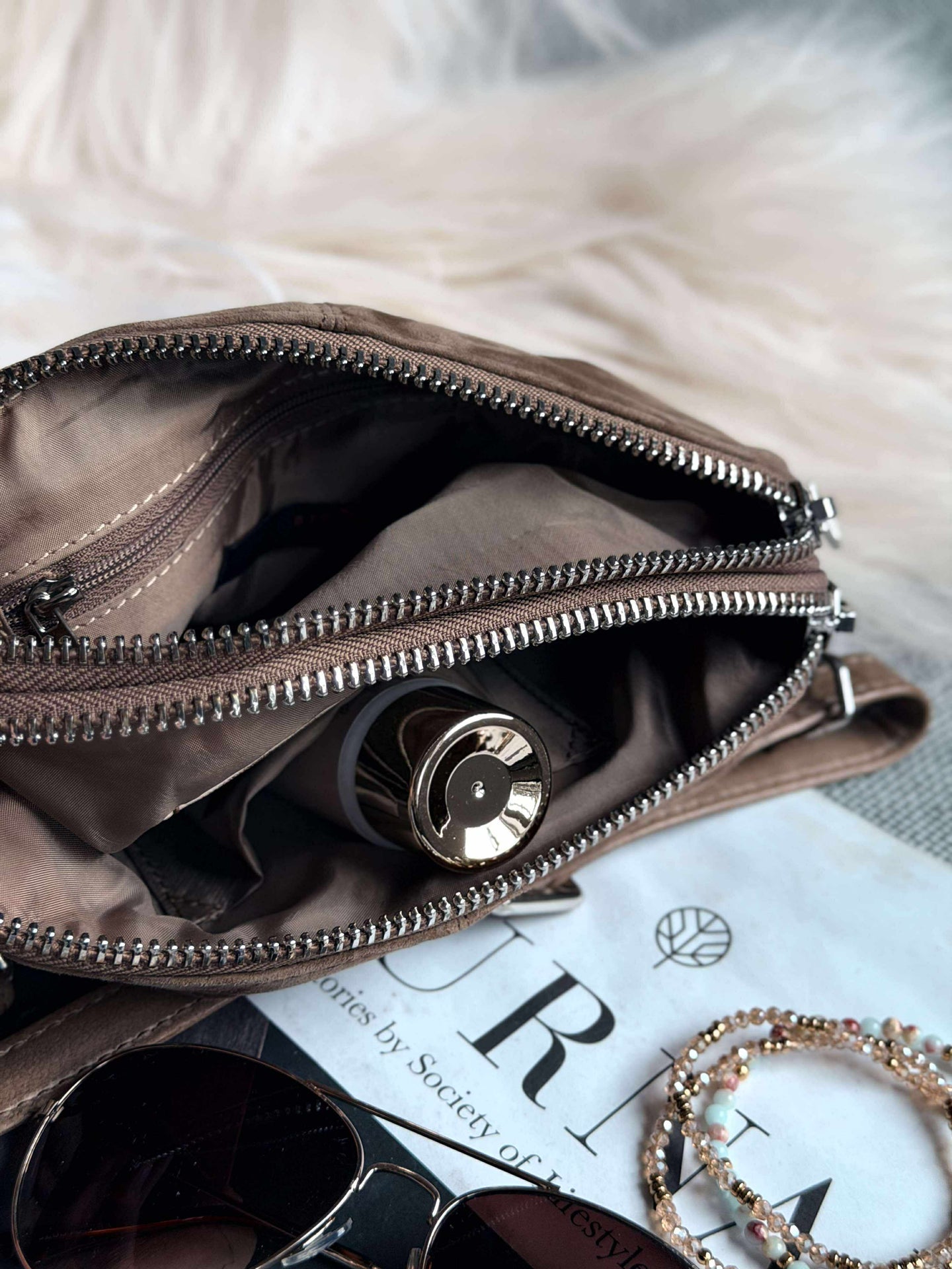 Crossbody clutch ALICE - Nude brown