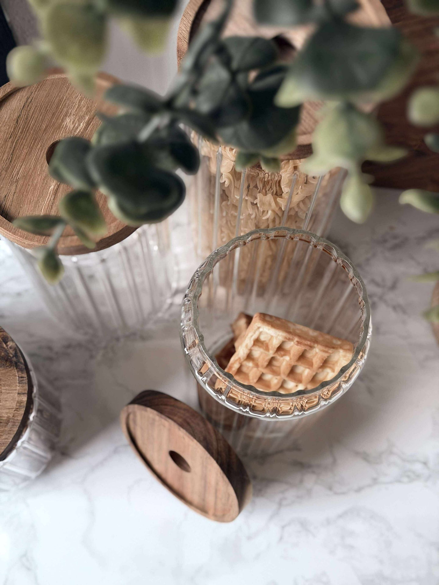 Förvaringsglas med trälock - Set med 5 st.