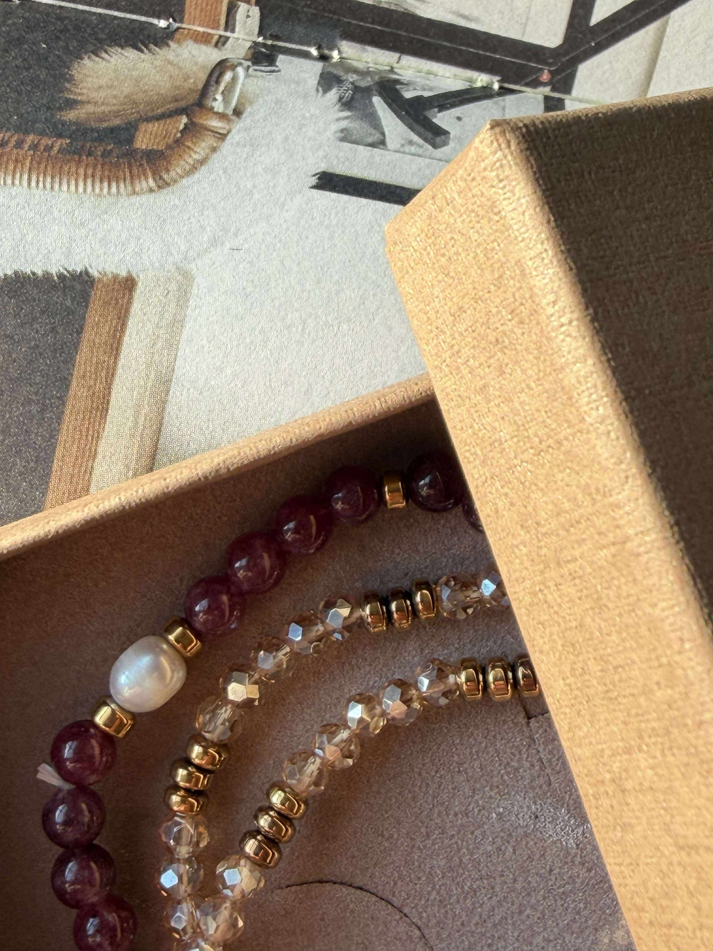 Armband Leah Bordeaux/Natur – Set med 3 st