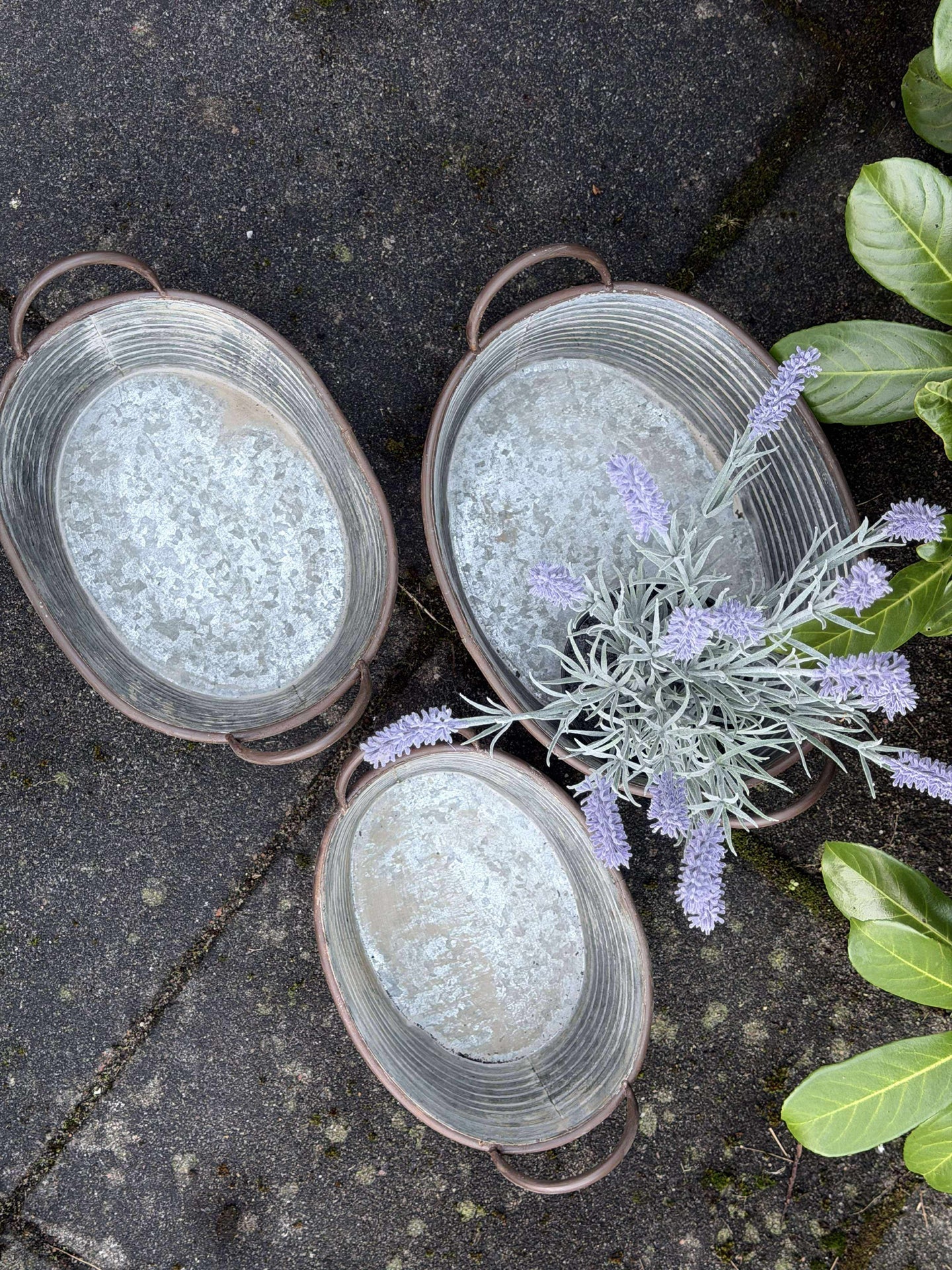 Zinkbaljor - Set med 3 st. Mörk kant