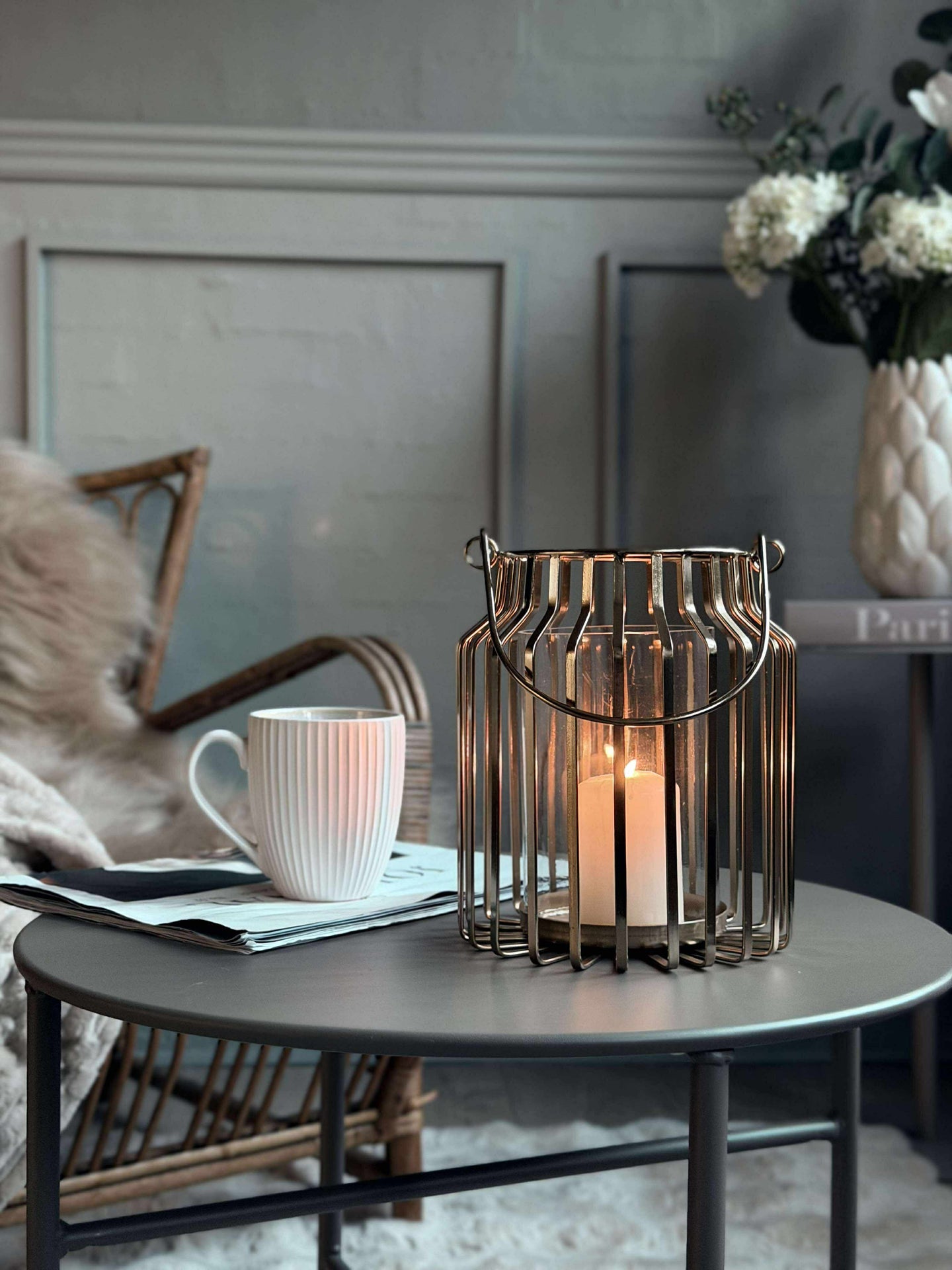 Lykta med glas - Guld 21cm