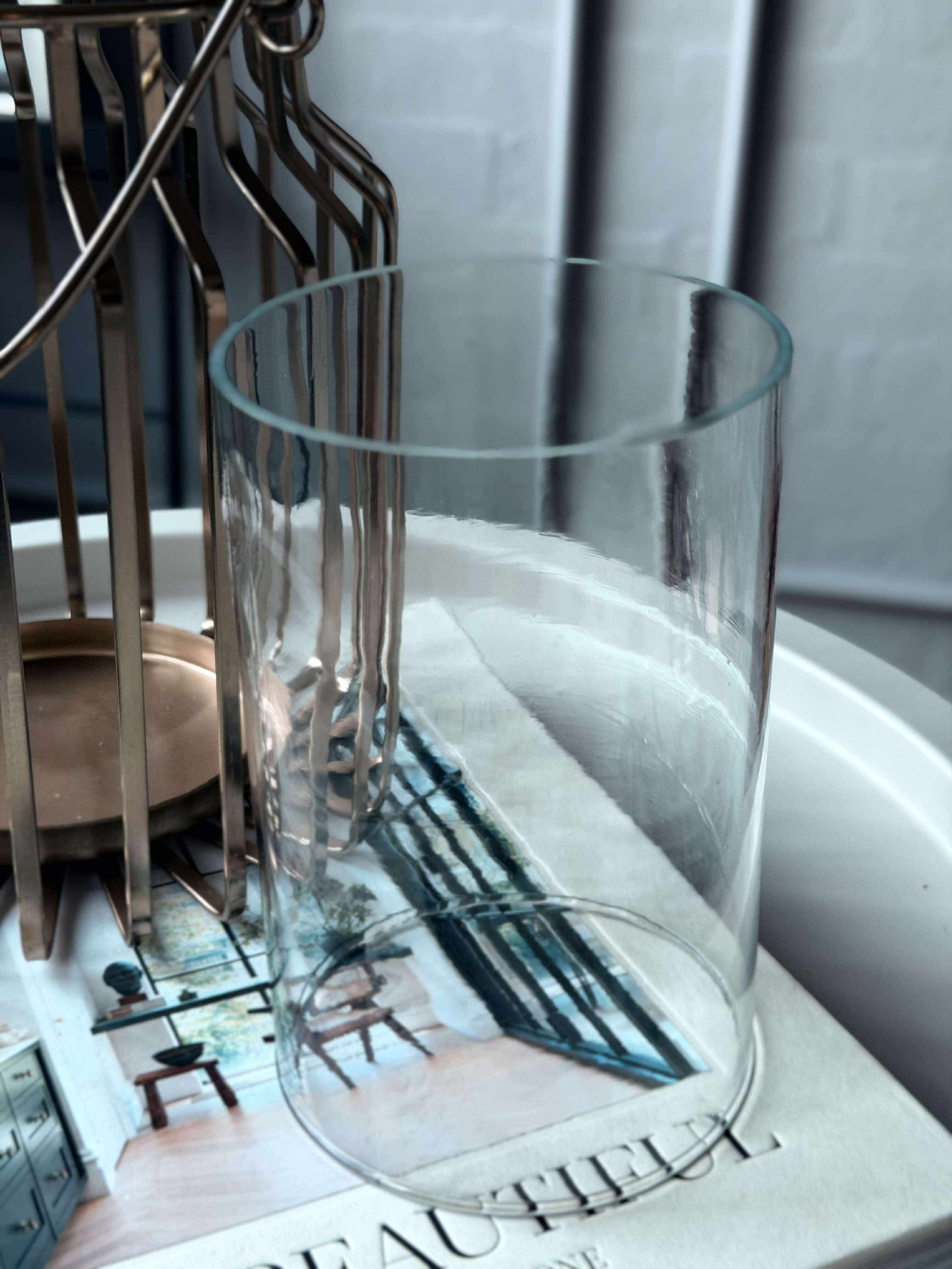 Lykta med glas - Guld 21cm