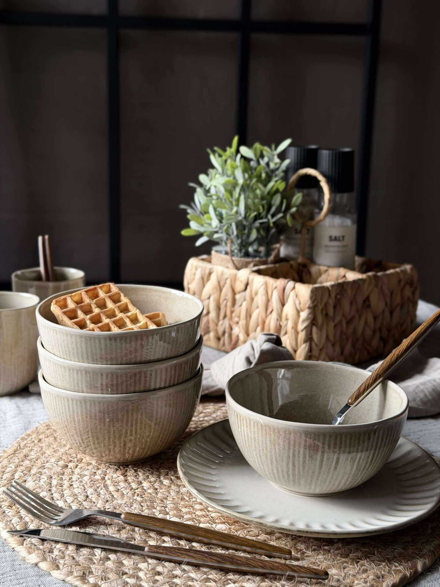 Skål Lydia keramik - Set med 4 st Beige
