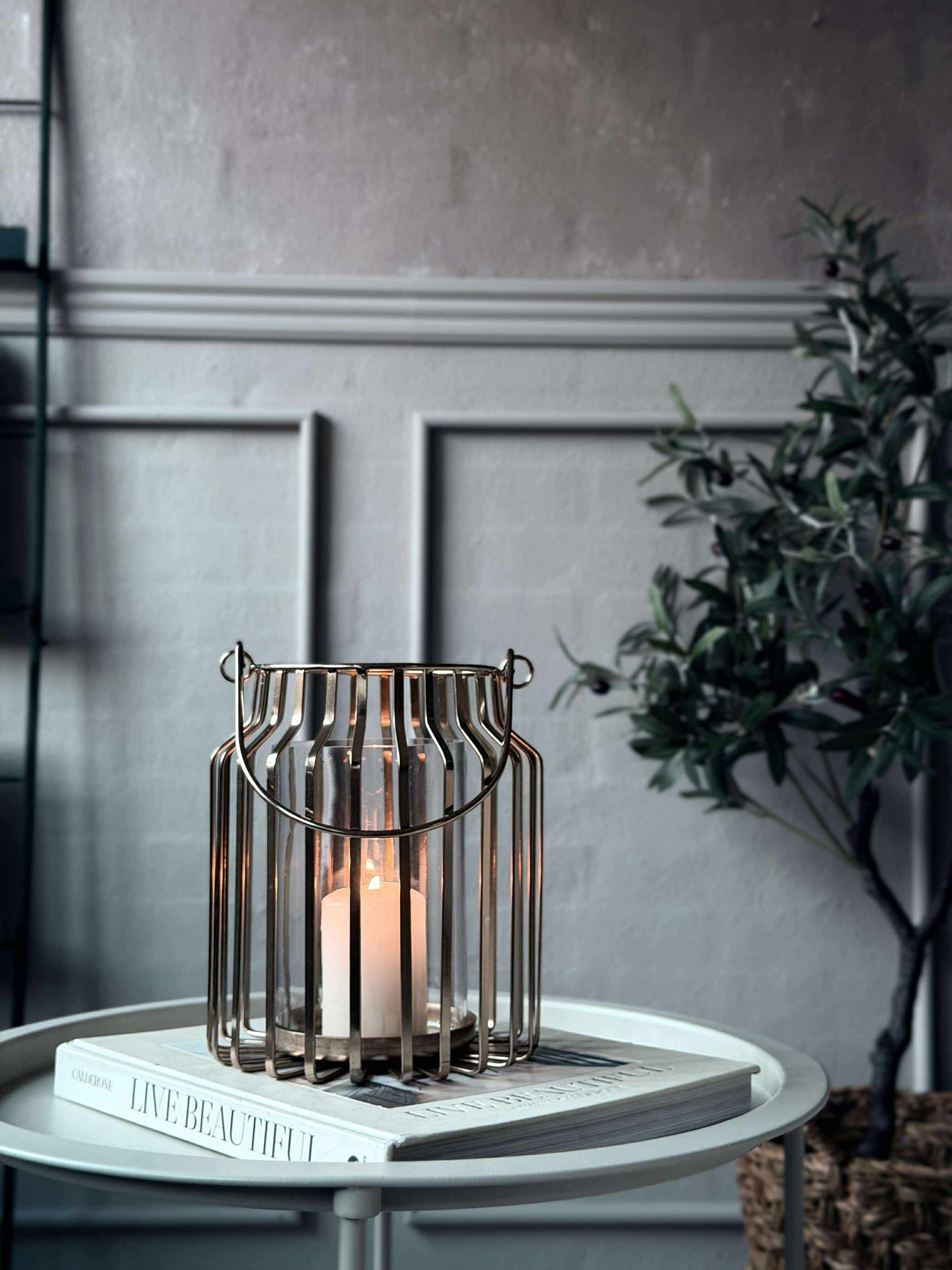 Lykta med glas - Guld 21cm