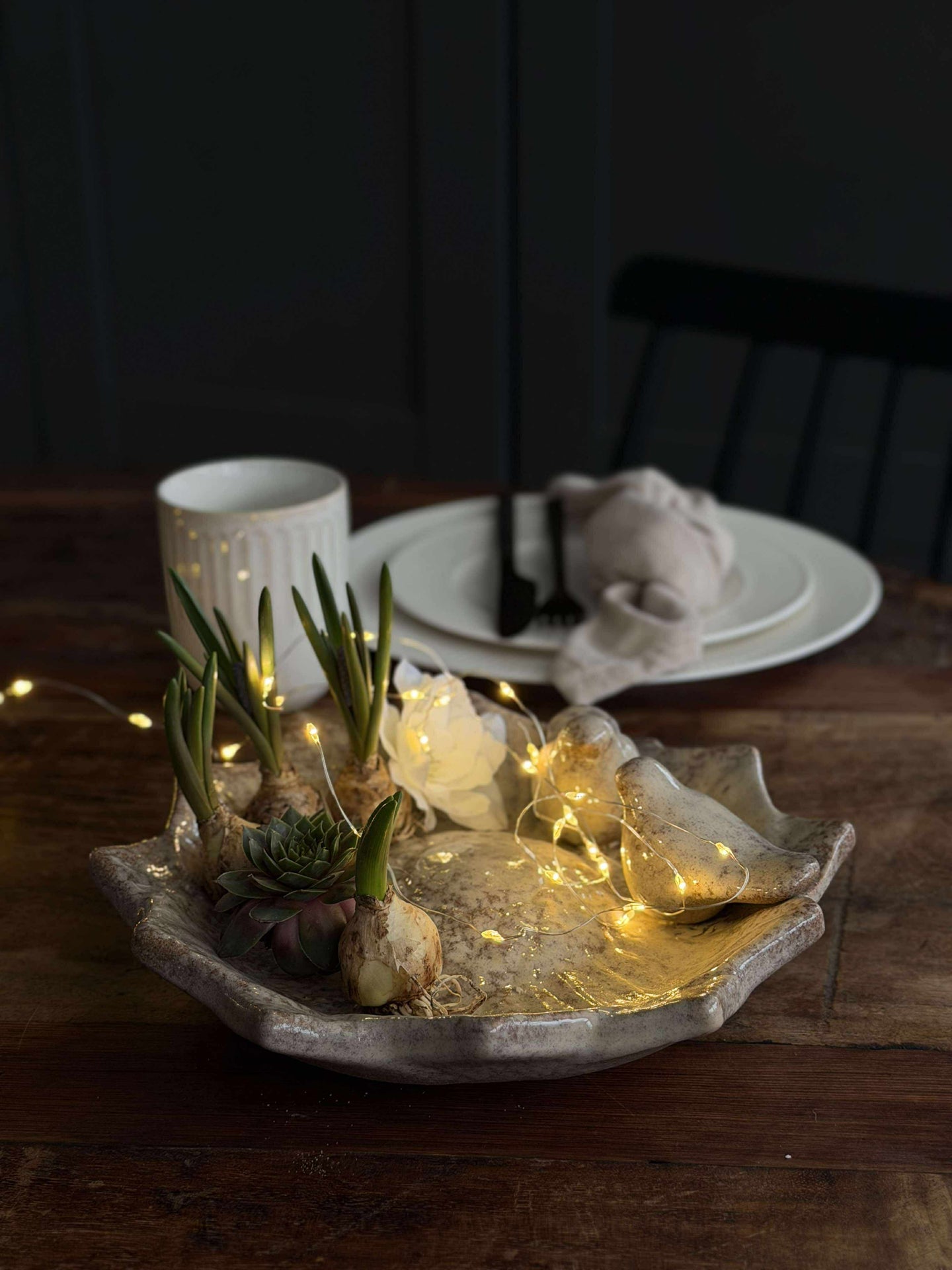 Fat med fåglar – Beige