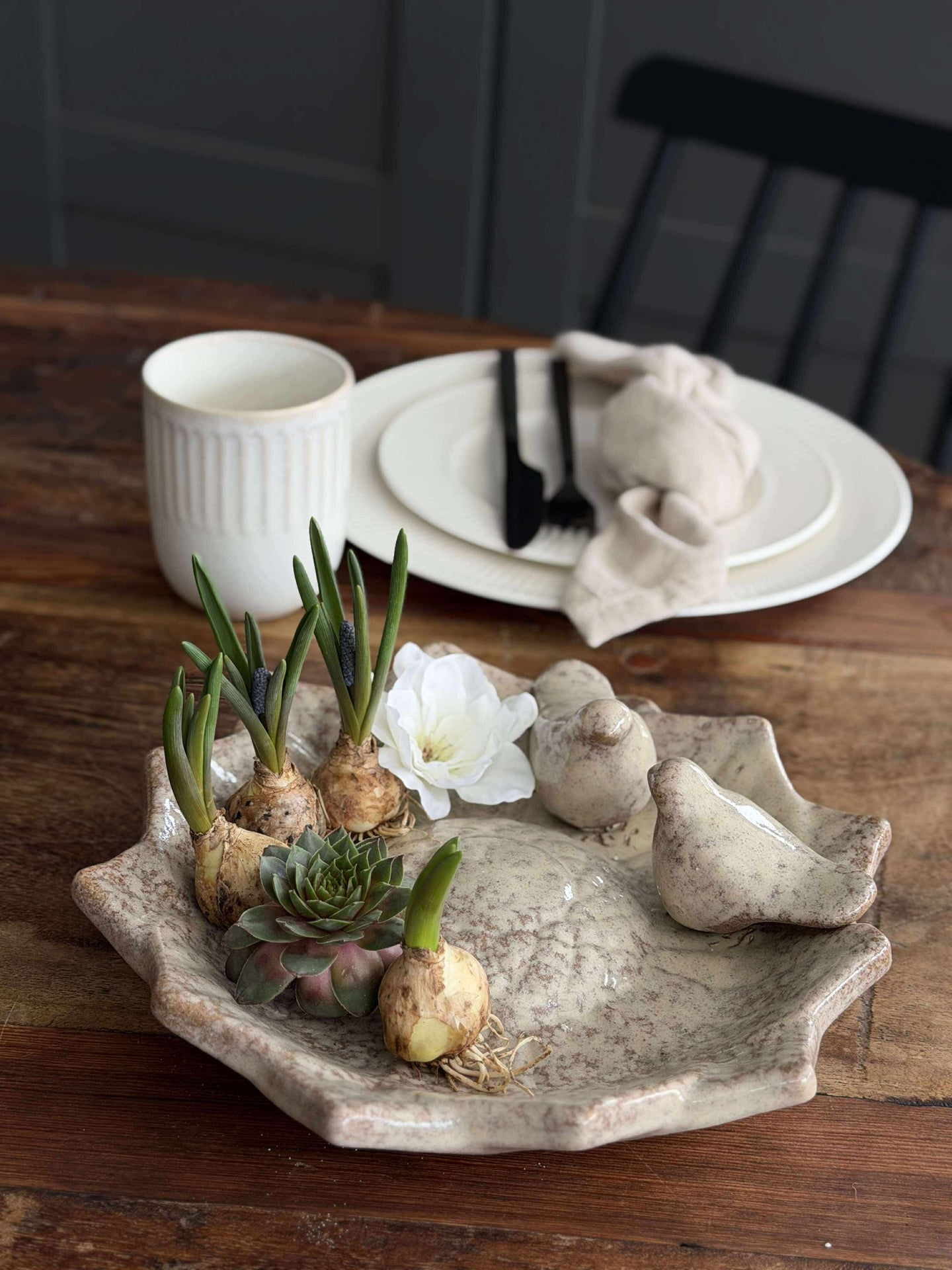 Fat med fåglar – Beige