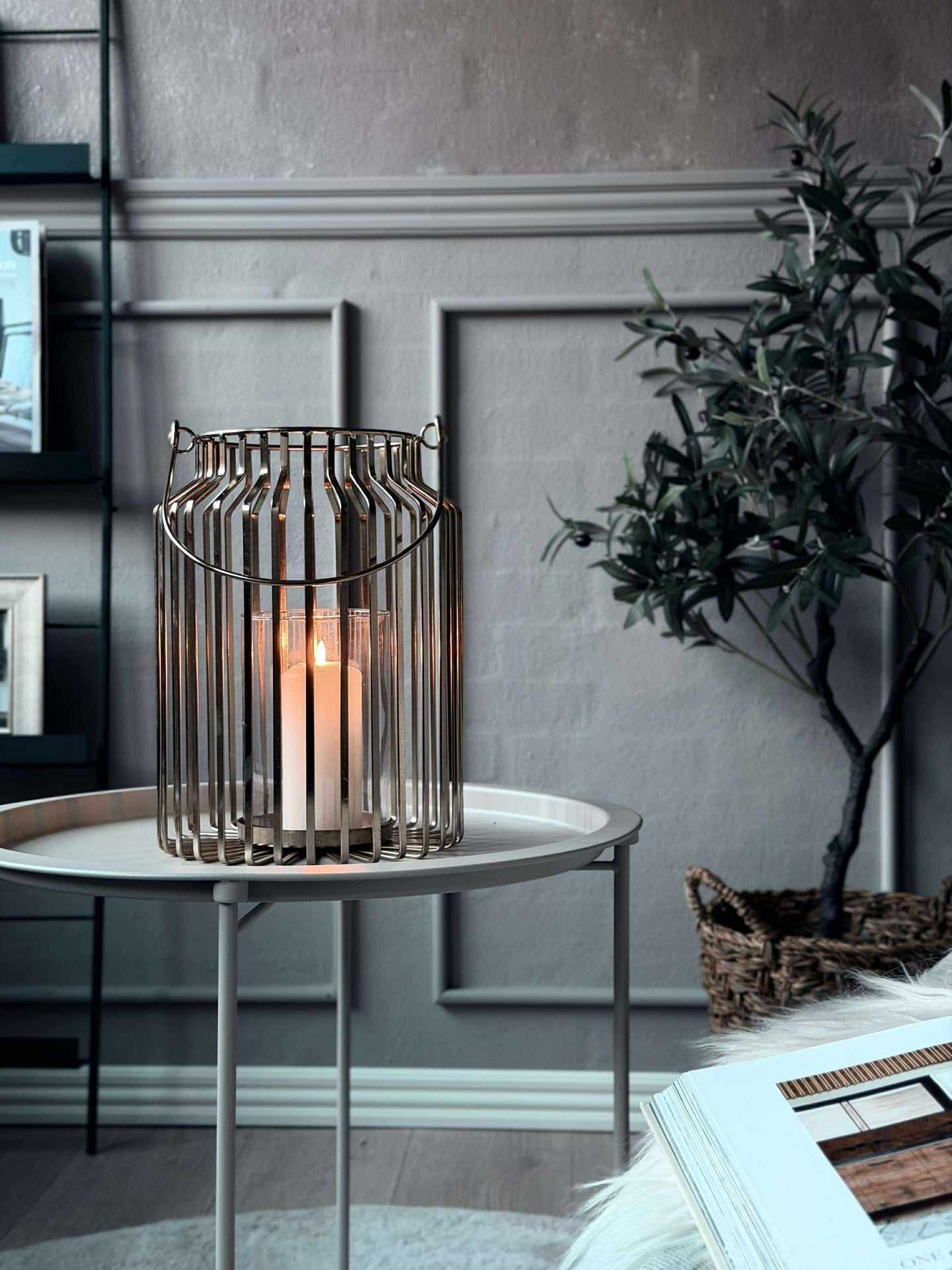 Lykta med glas - Guld 29cm