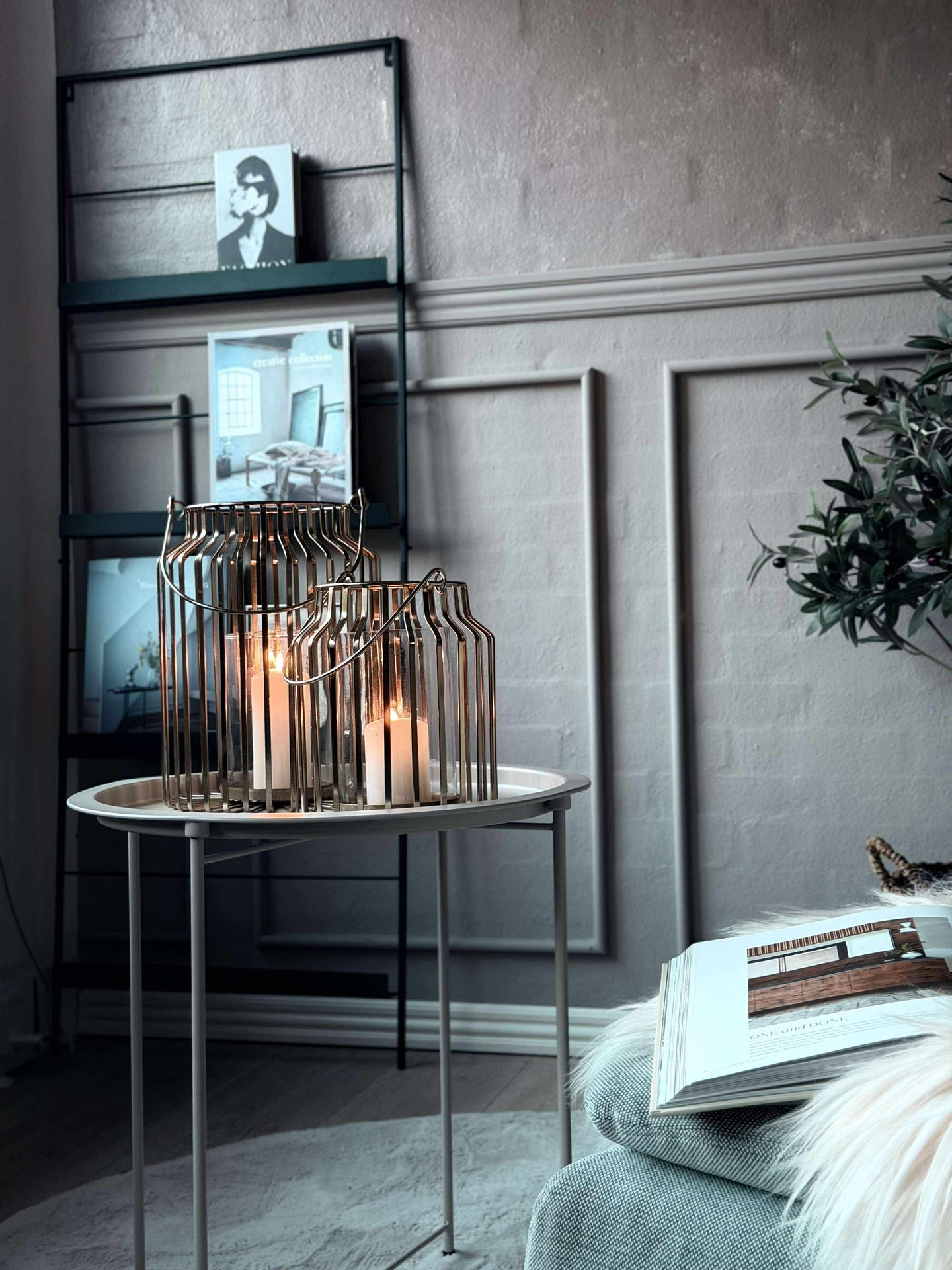 Lykta med glas - Guld 21cm