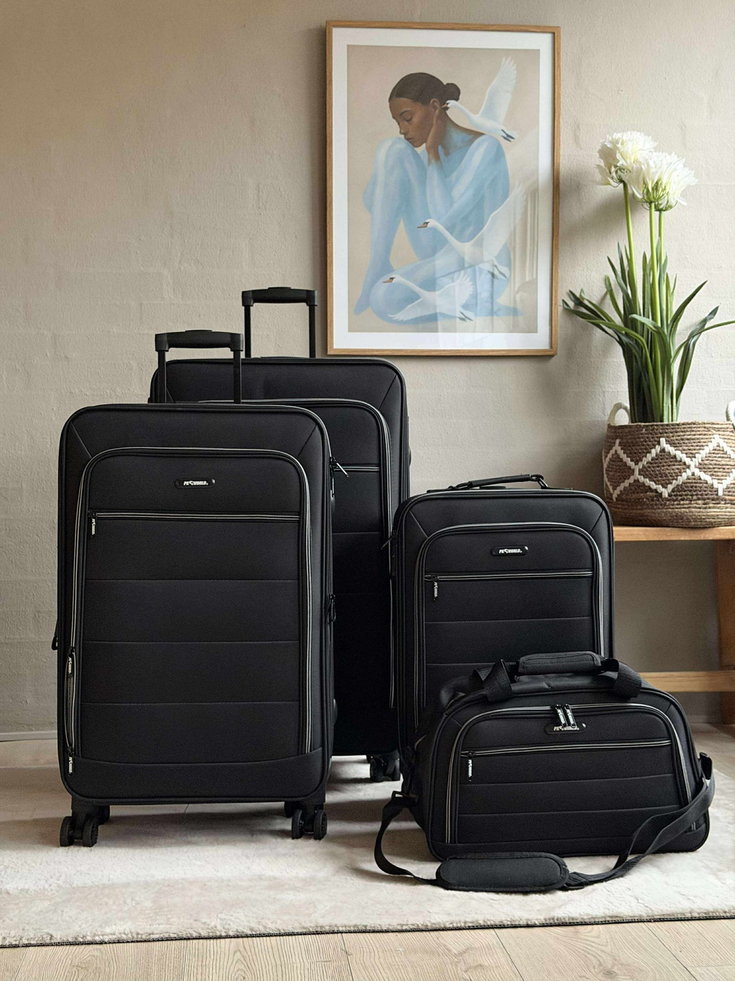 Kuffert-set med 3 kuffertar och väska för handbagage