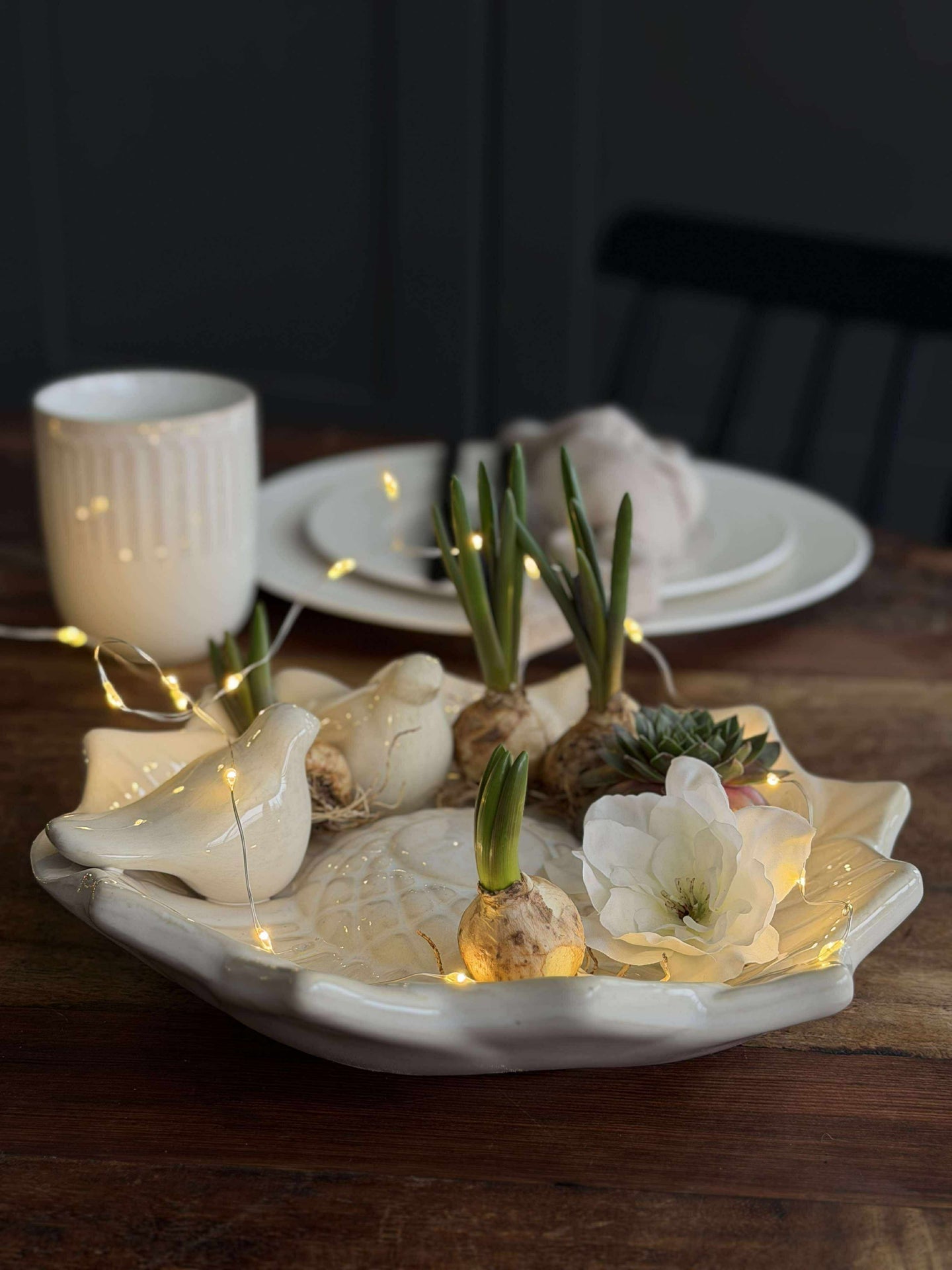 Fat med fåglar – White