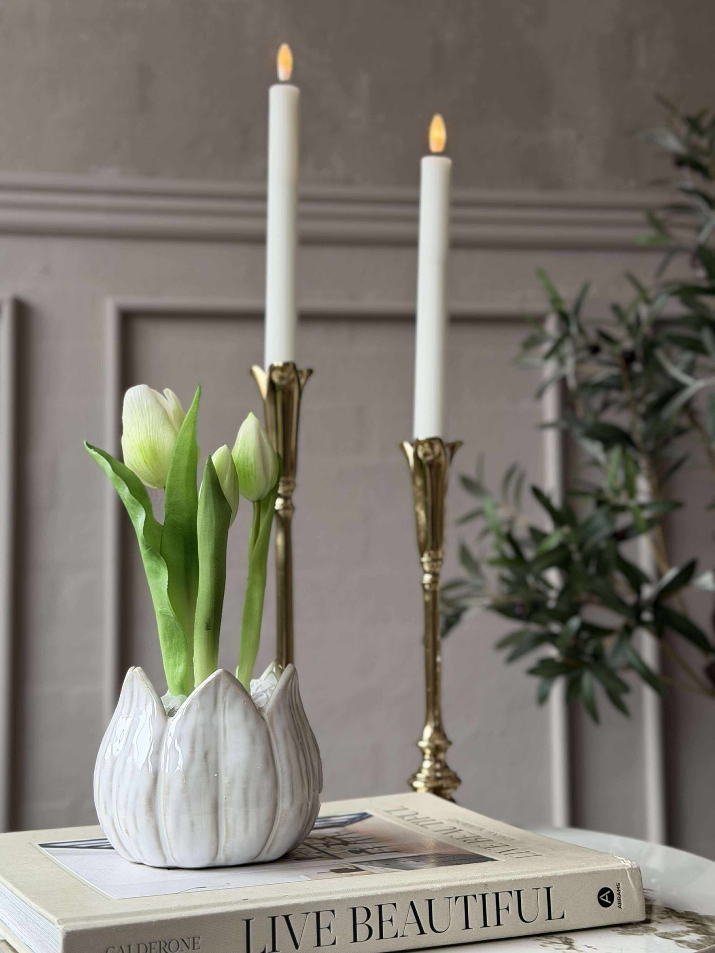 Tulpan i kruka - Vit med 3 blommor